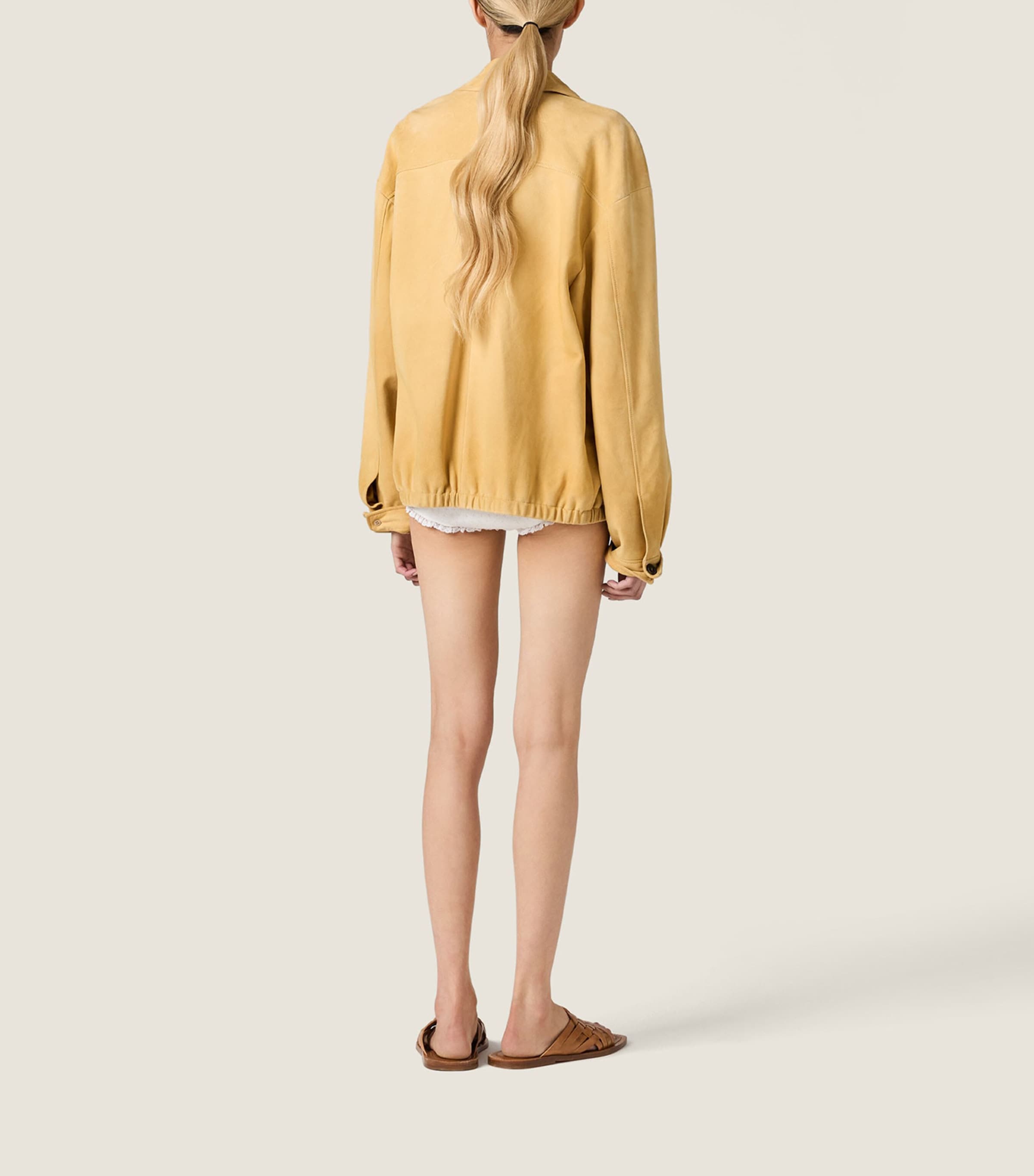Miu Miu Womens Waxed Suede Jacket Neutral Image 3