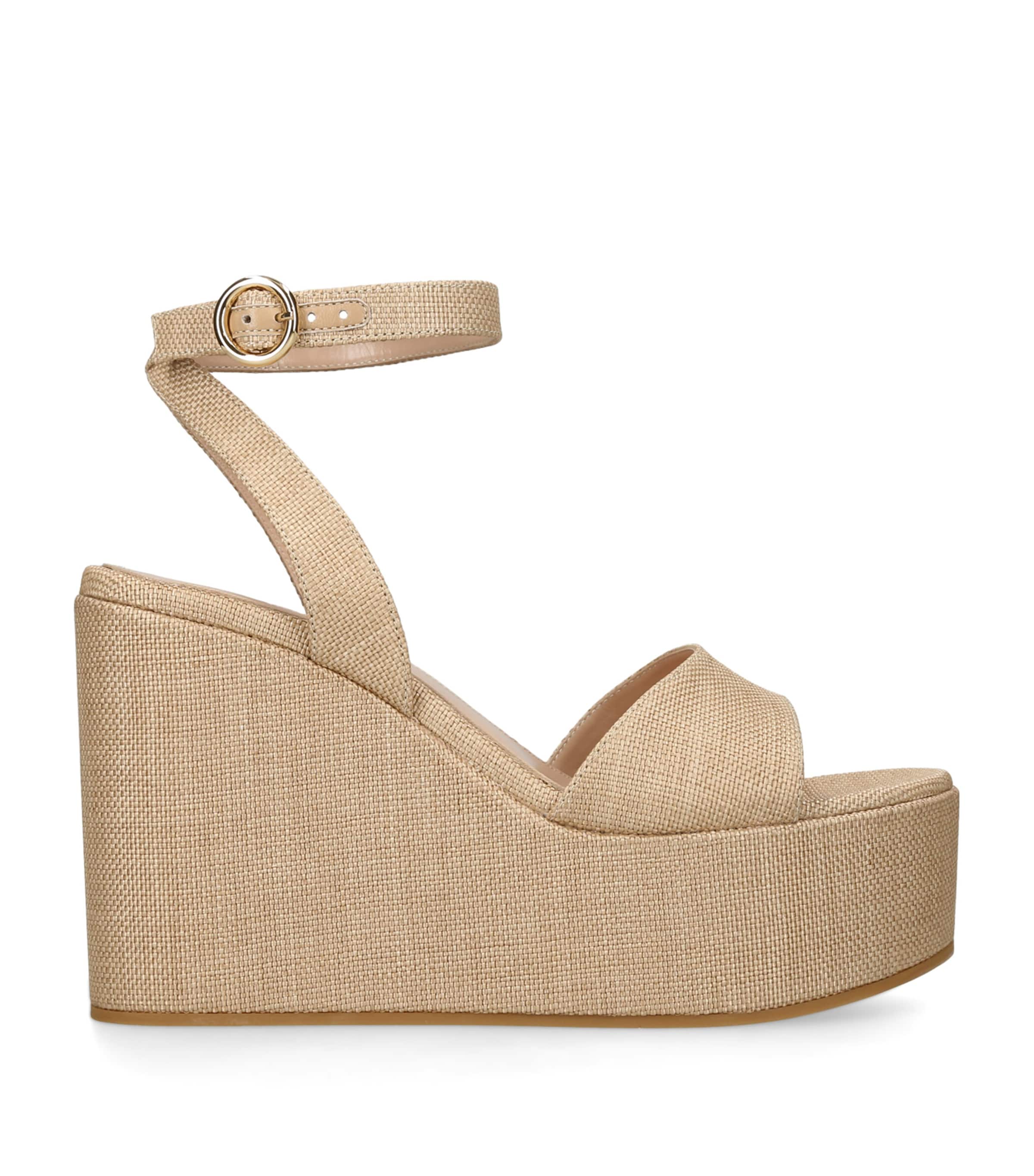 Gianvito Rossi Raffia Virginie Wedge Sandals 60 Cream Image 1