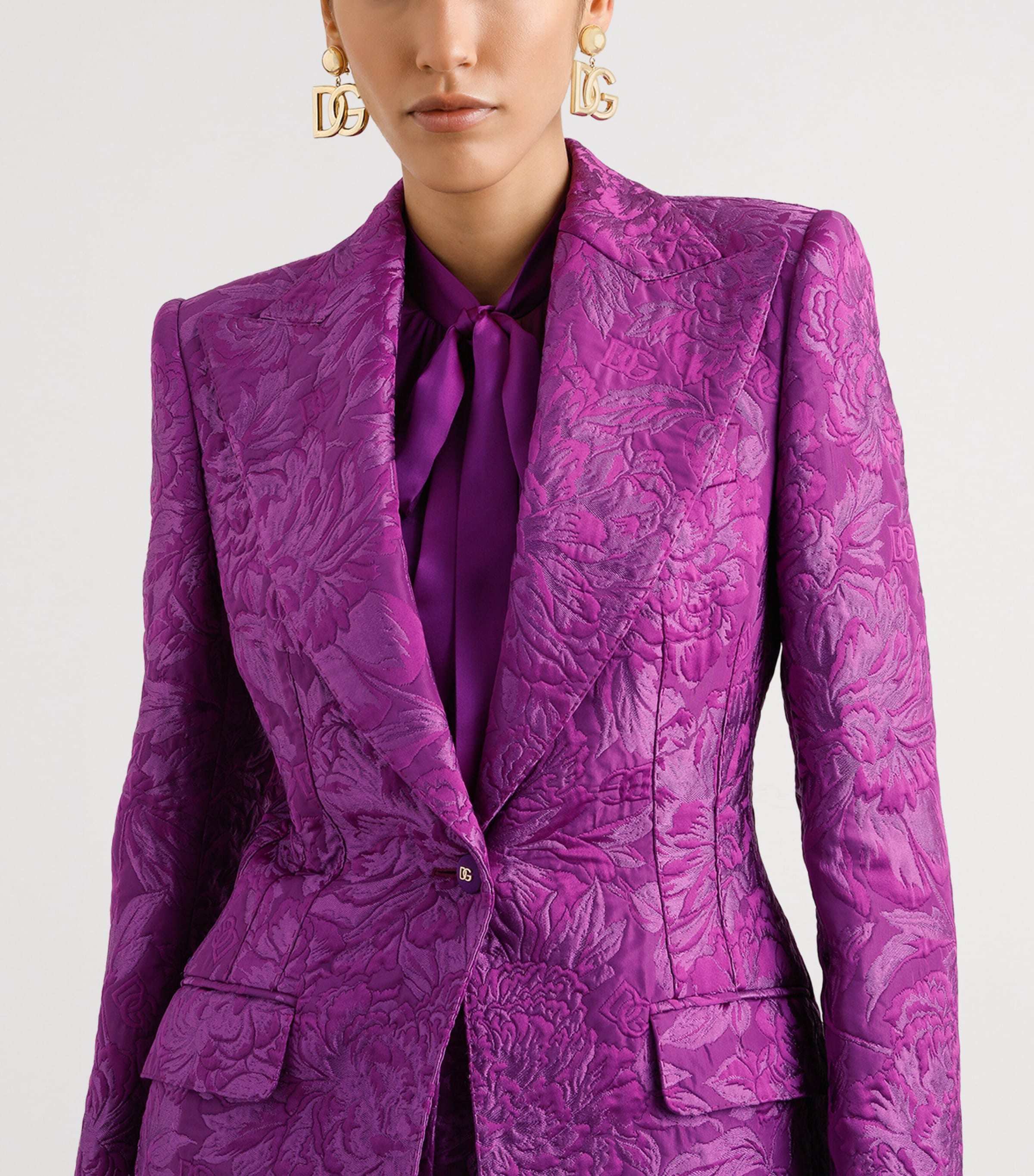 Jacquard Single-Breasted Blazer F0571-PURPLE Image 4