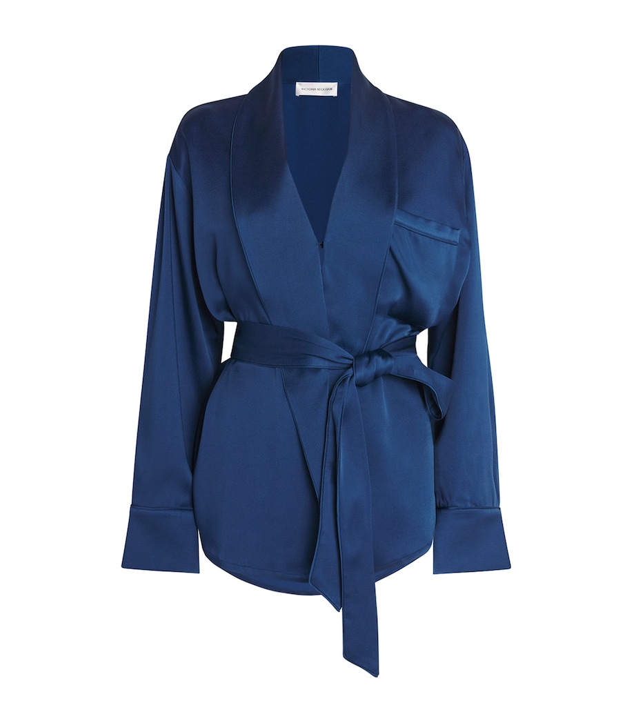 Victoria Beckham Womens Pyjama Wrap Blouse Dark Ocean Image 1