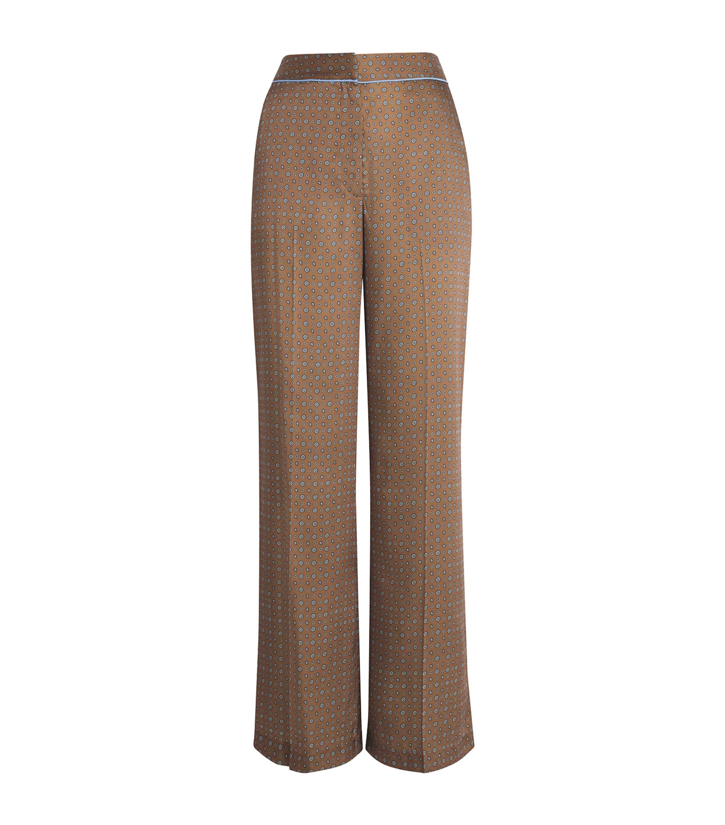 Satin Printed Straight Trousers BROWN TIE Image 1