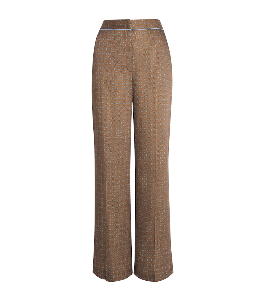 Satin Printed Straight Trousers BROWN TIE Image 1