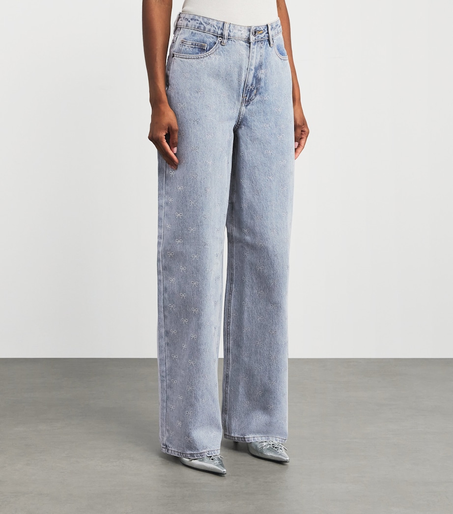 Bow Embellished Wide-Leg Jeans BLUE Image 3