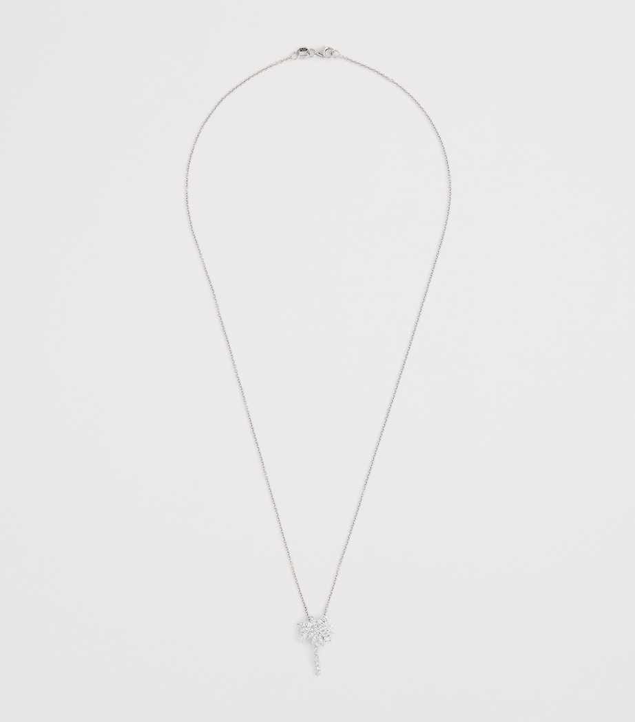 Small White Gold and Diamond Palm Tree Pendant Necklace WHITE GOLD Image 3