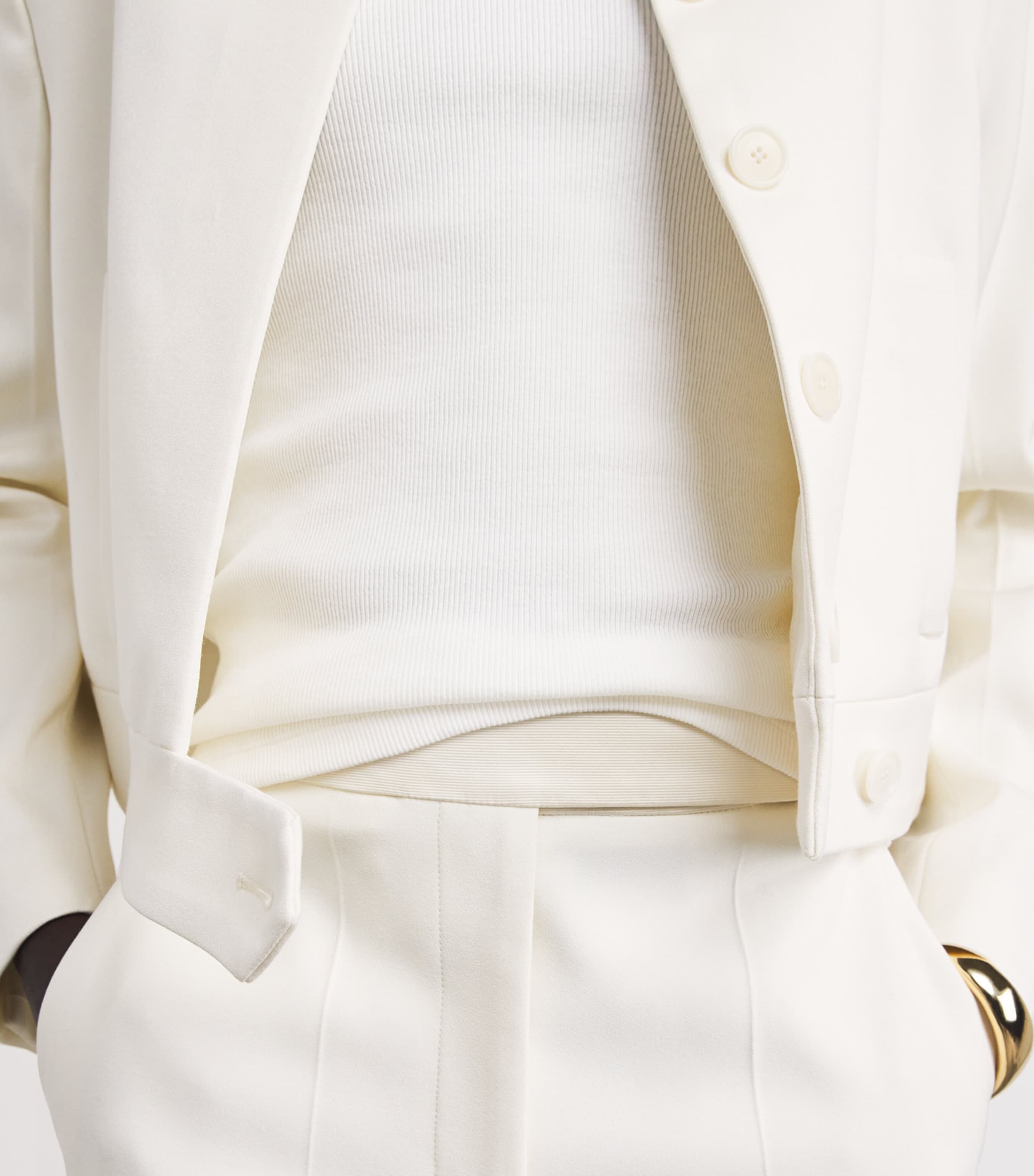 Stretch-Cotton Ribbed Saba Top WHITE Image 6