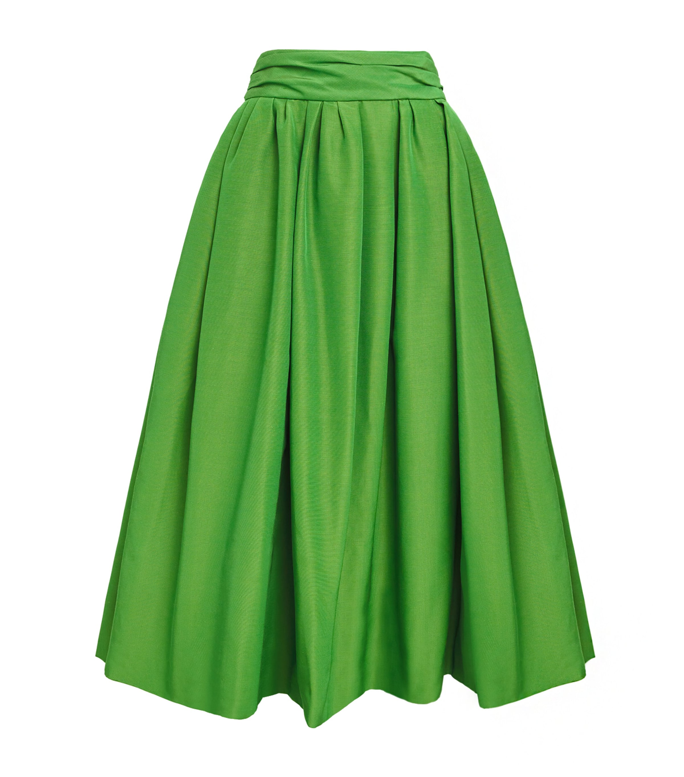 Carolina Herrera Cummerbund-waist Cotton-blend Faille Midi Skirt In Green
