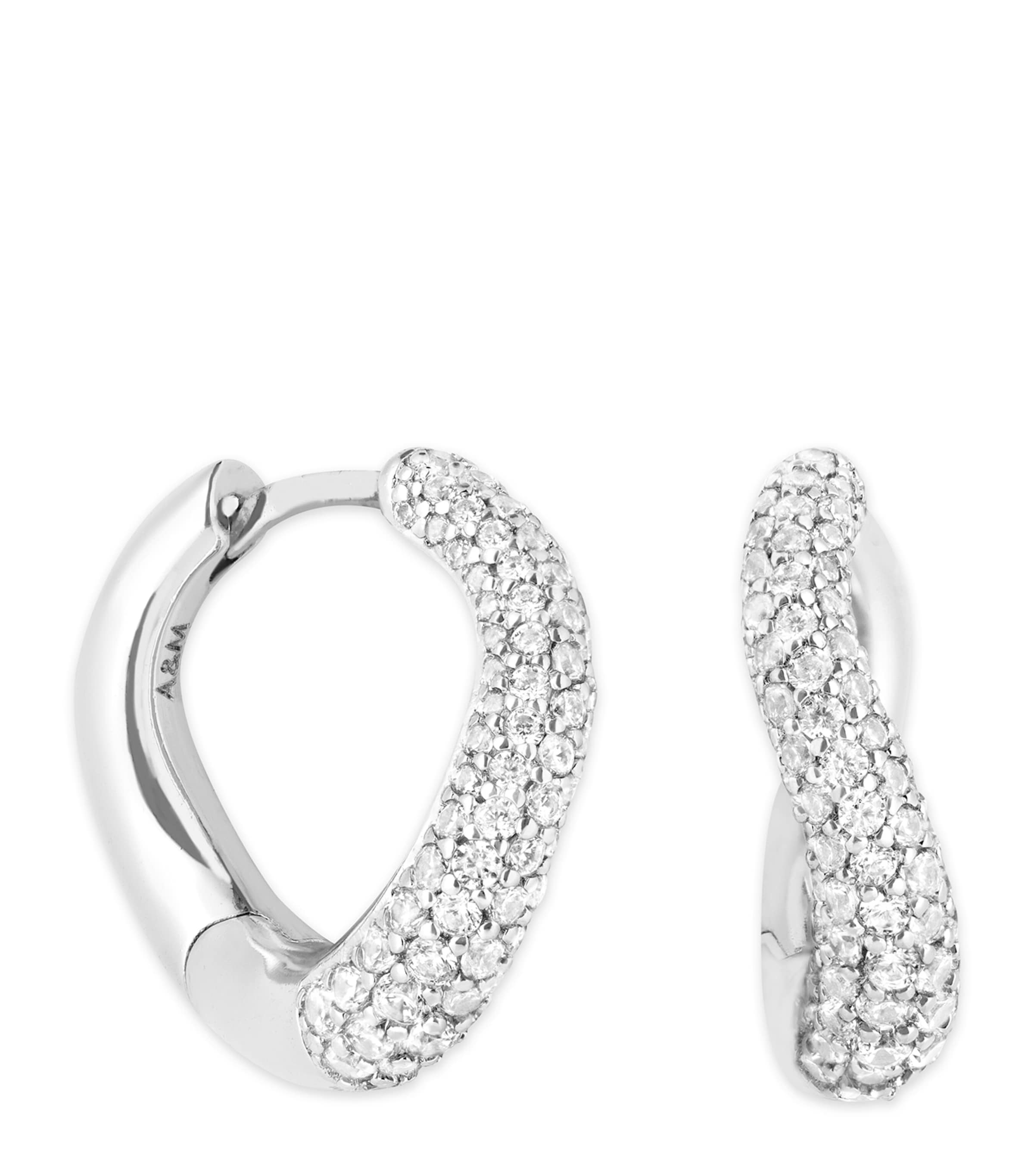 Rhodium-Plated Silver and Crystal Wave Hoop Earrings SILVER Image 1