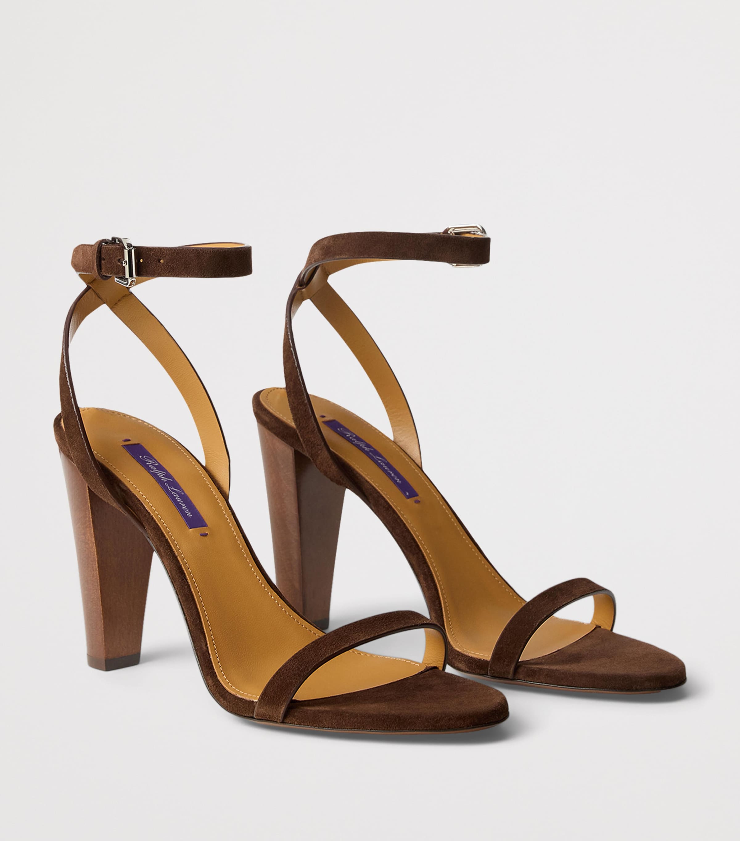 Ralph Lauren Collection Suede Graison Heeled Sandals 95 Luggage Brown Image 2
