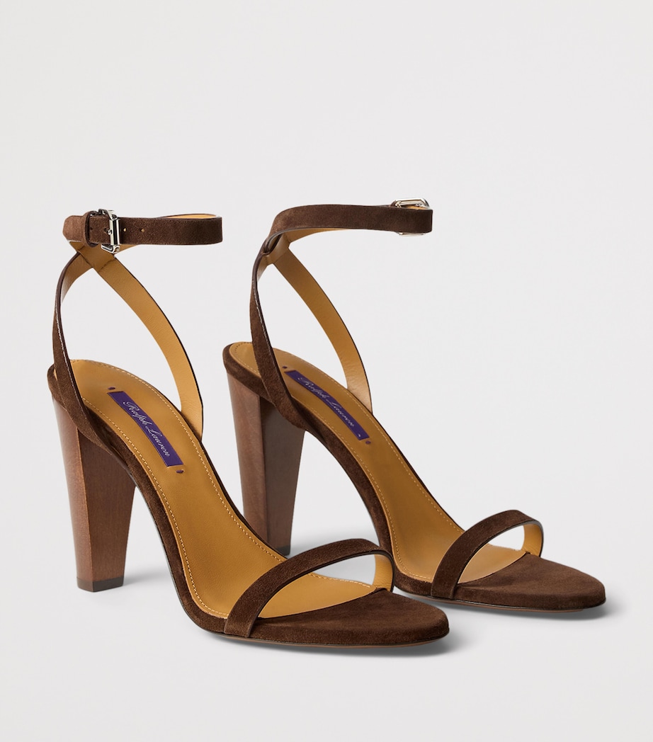 Ralph Lauren Collection Suede Graison Heeled Sandals 95 Luggage Brown Image 2