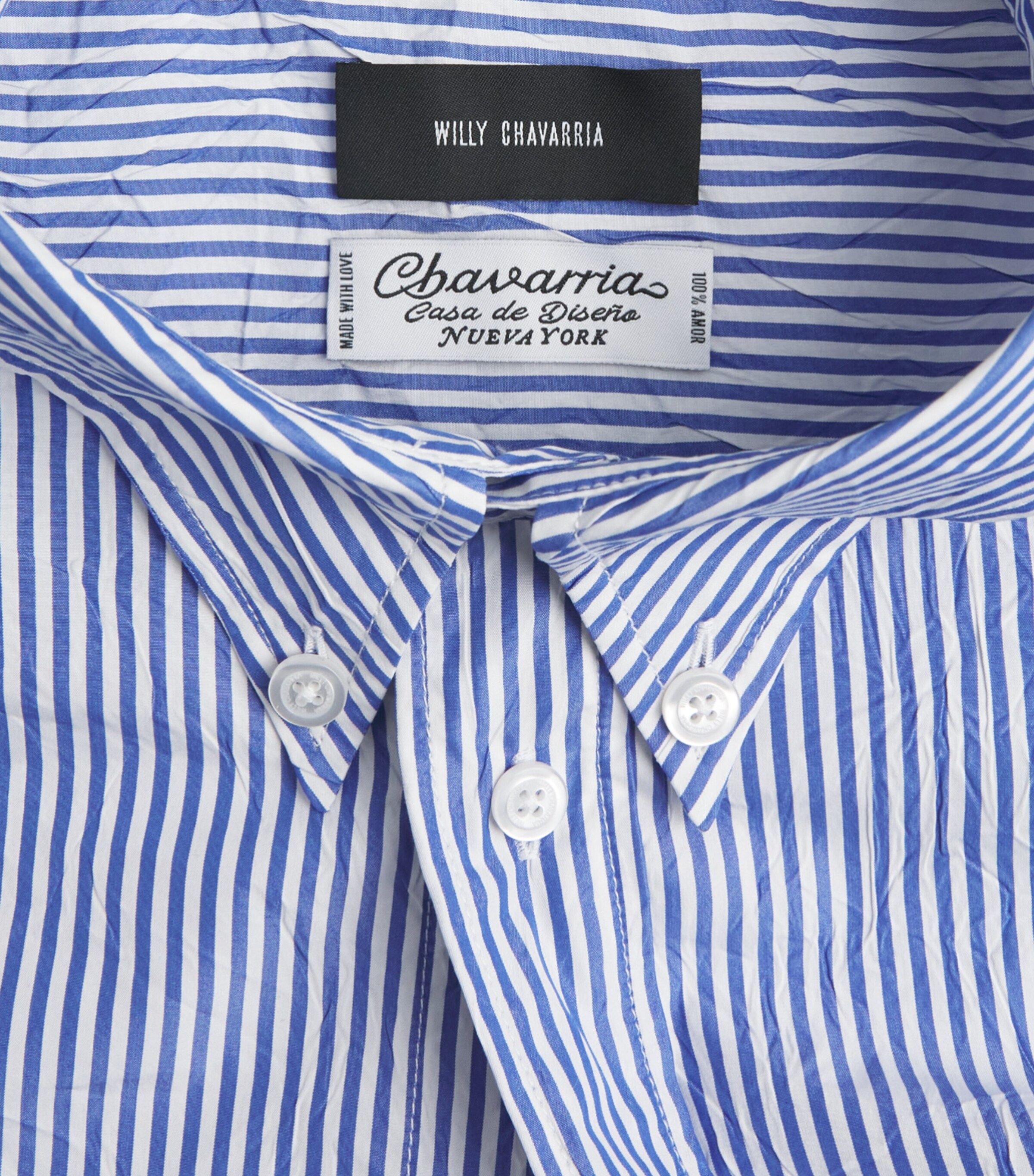 Willy Chavarria Mens Cotton Veterano Shirt Sail Blue Stripe Image 6