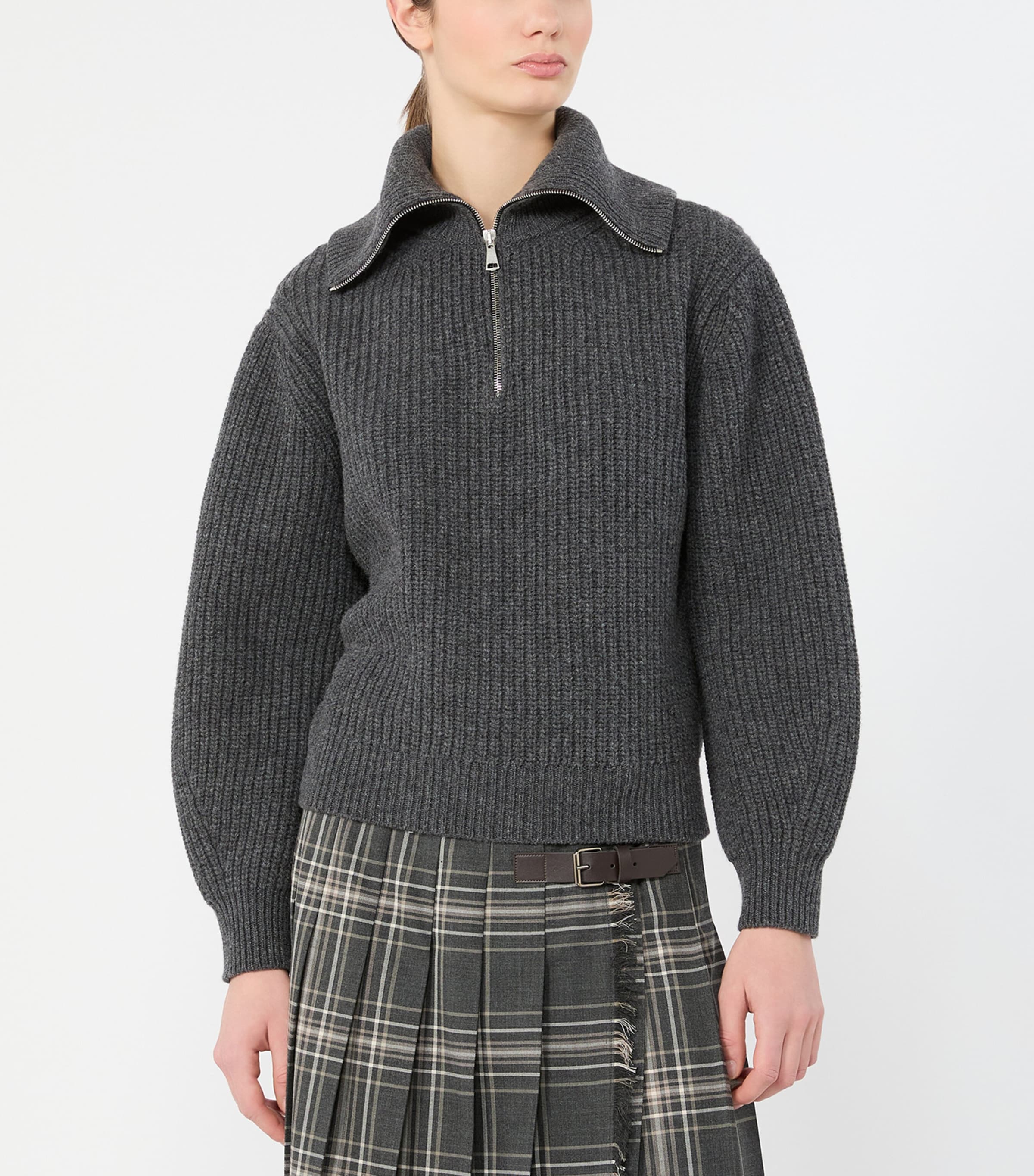 Weekend Max Mara Womens Virgin-Wool Quarter-Zip Sweater Dark Grey Image 3