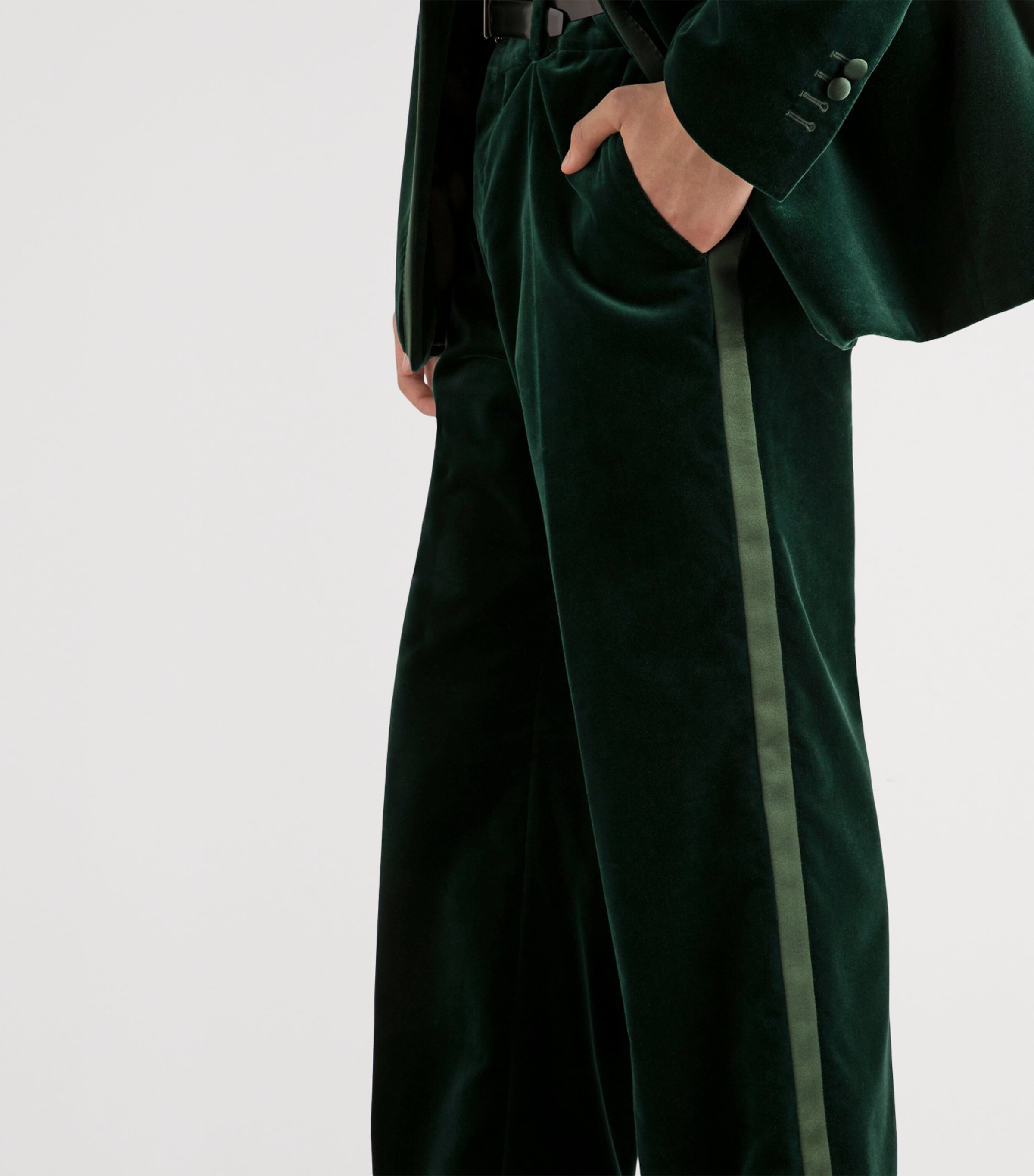 Dolce&Gabbana Mens Velvet Wide-Leg Trousers Dark Green Image 5