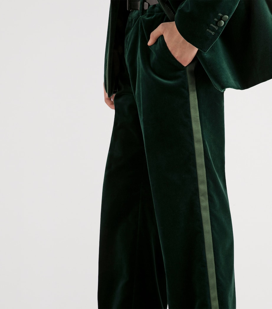 Dolce&Gabbana Mens Velvet Wide-Leg Trousers Dark Green Image 5