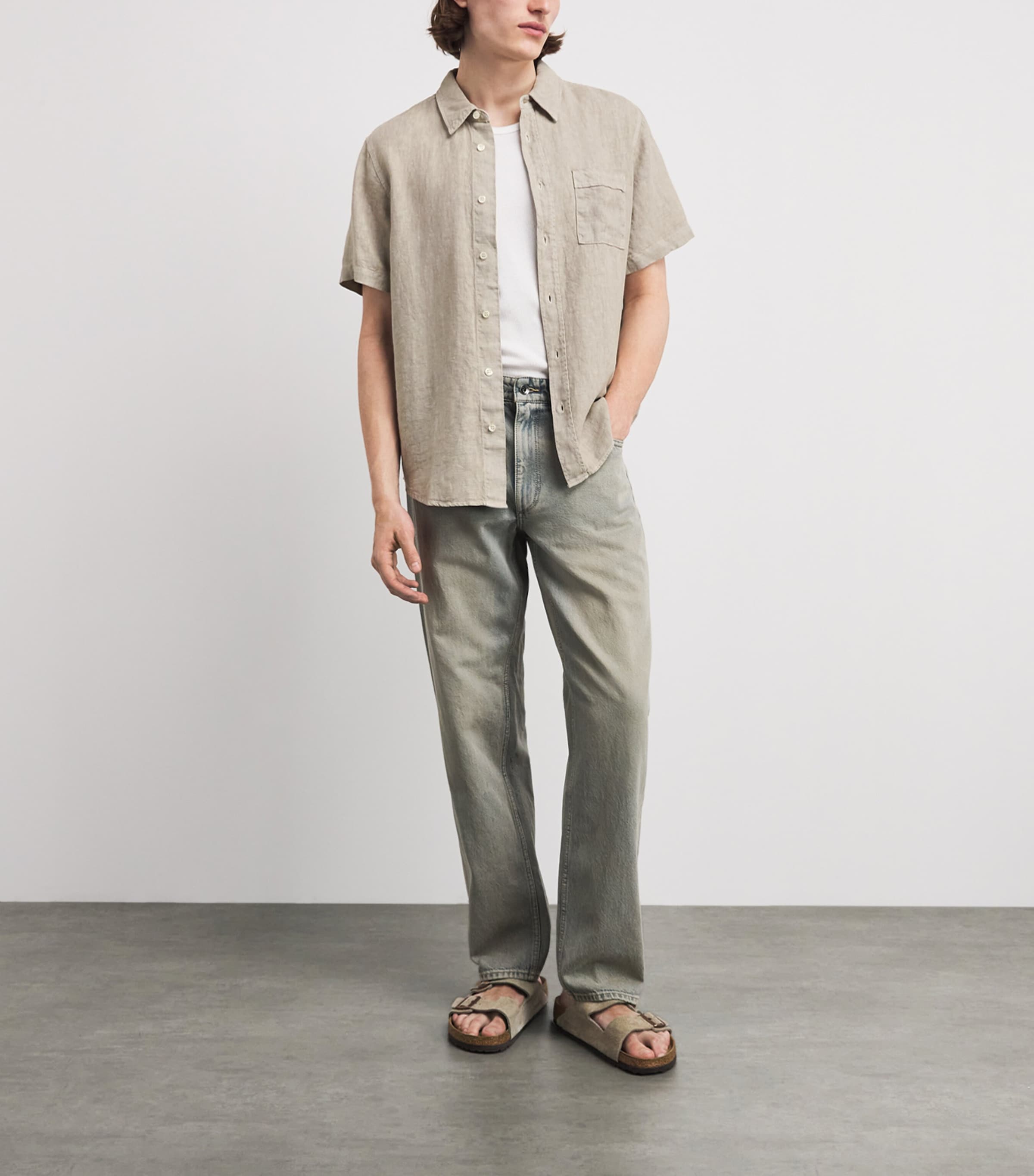 Citizens of Humanity Mens Linen Short-Sleeve Cairo Shirt Wheat Image 2