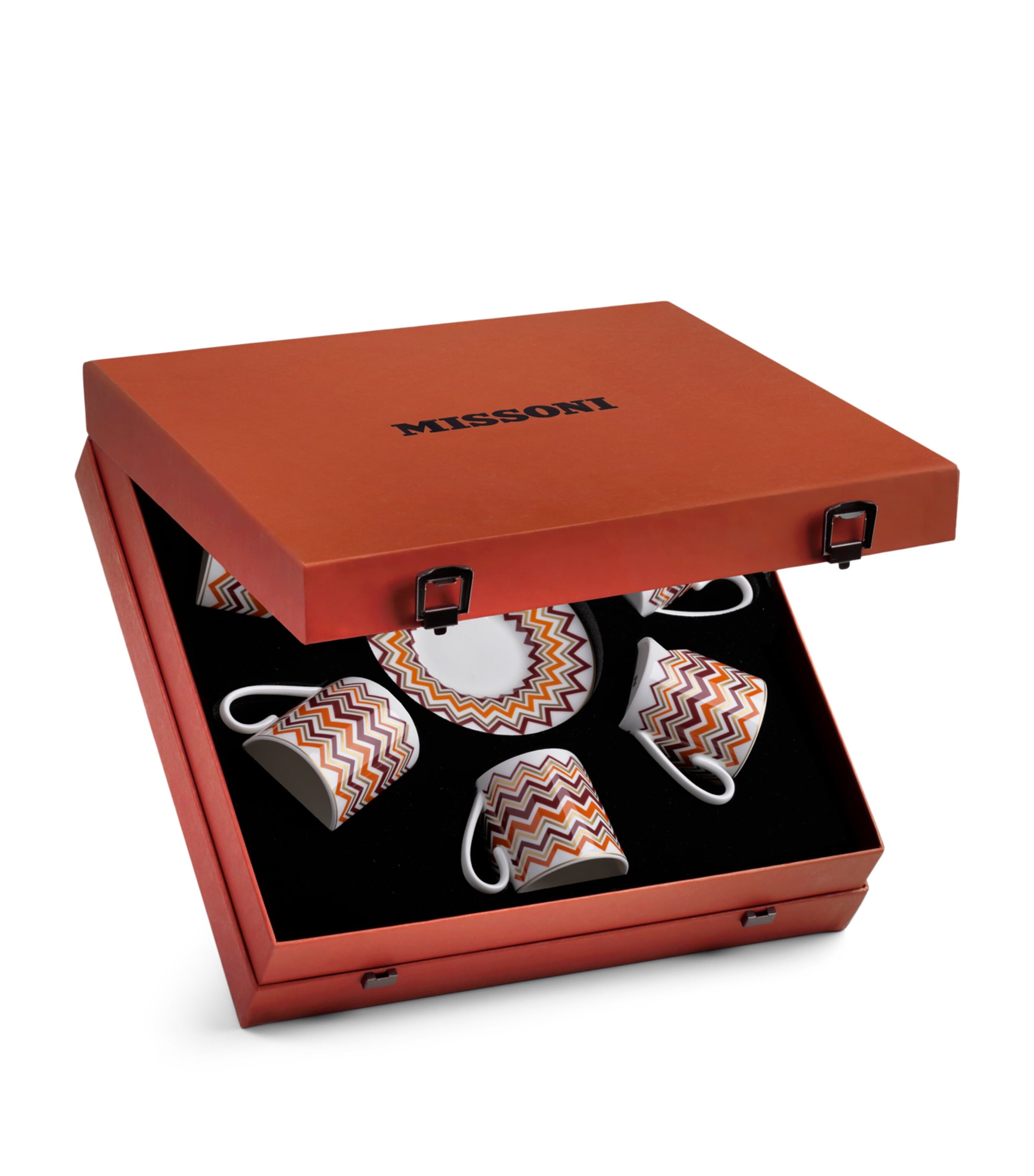 Porcelain Zigzag Coffee Cups and Saucers (Set of 6) MULTICOLOR Image 1