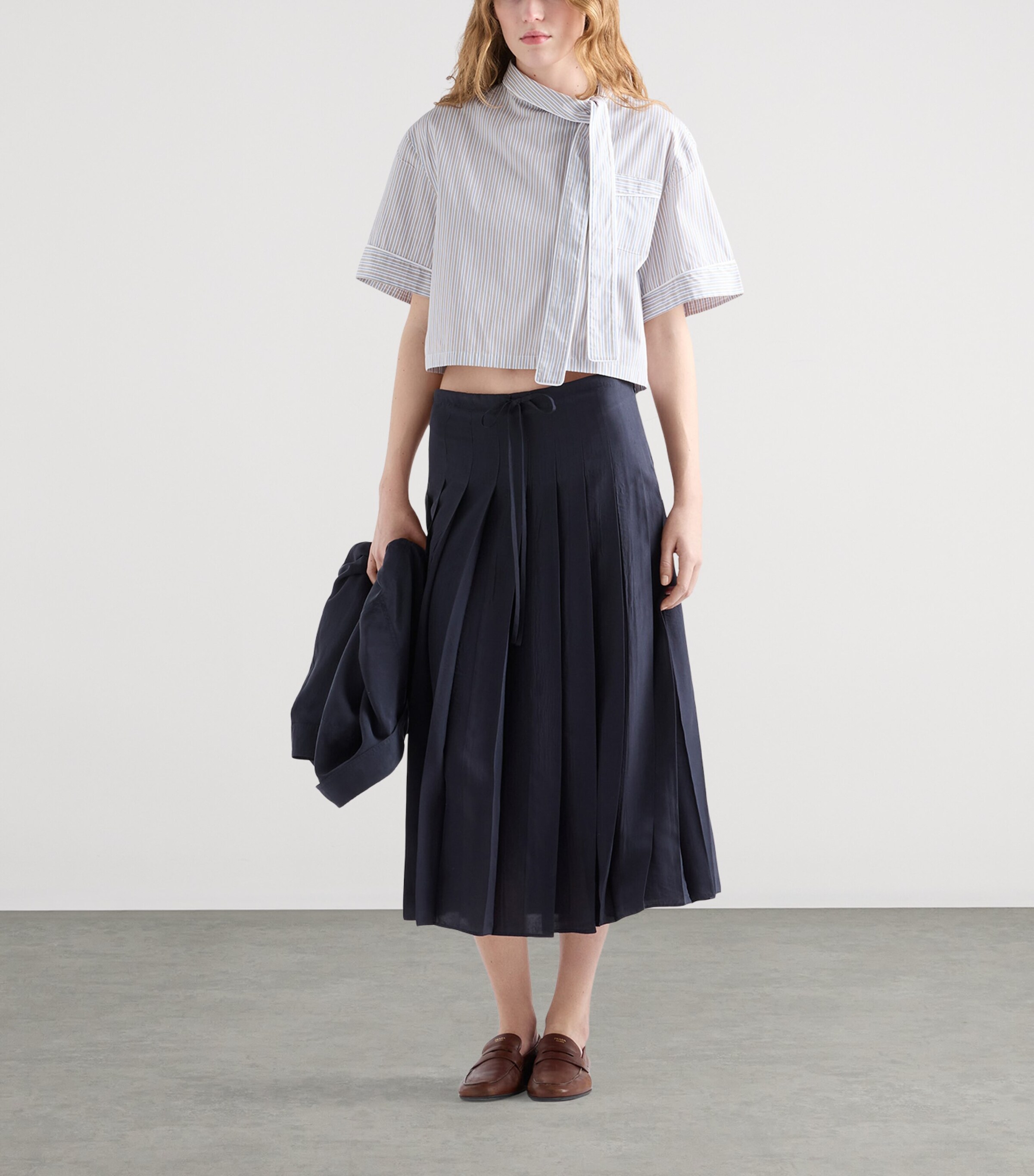 Prada Womens Silk Pleated Midi Skirt Image 2