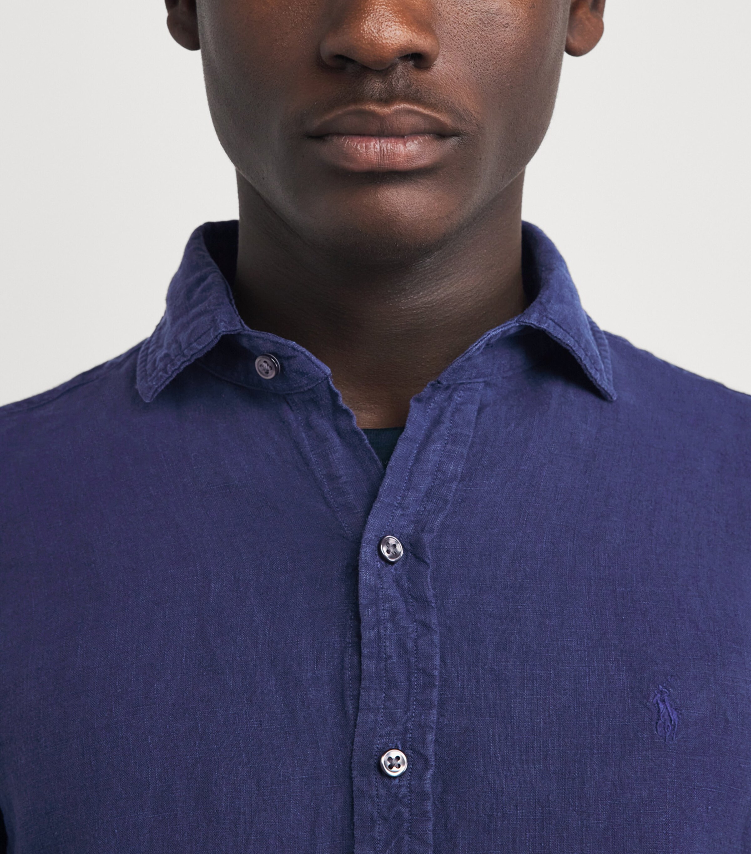 Polo Ralph Lauren Mens Linen Custom-Fit Shirt Newport Navy Image 3