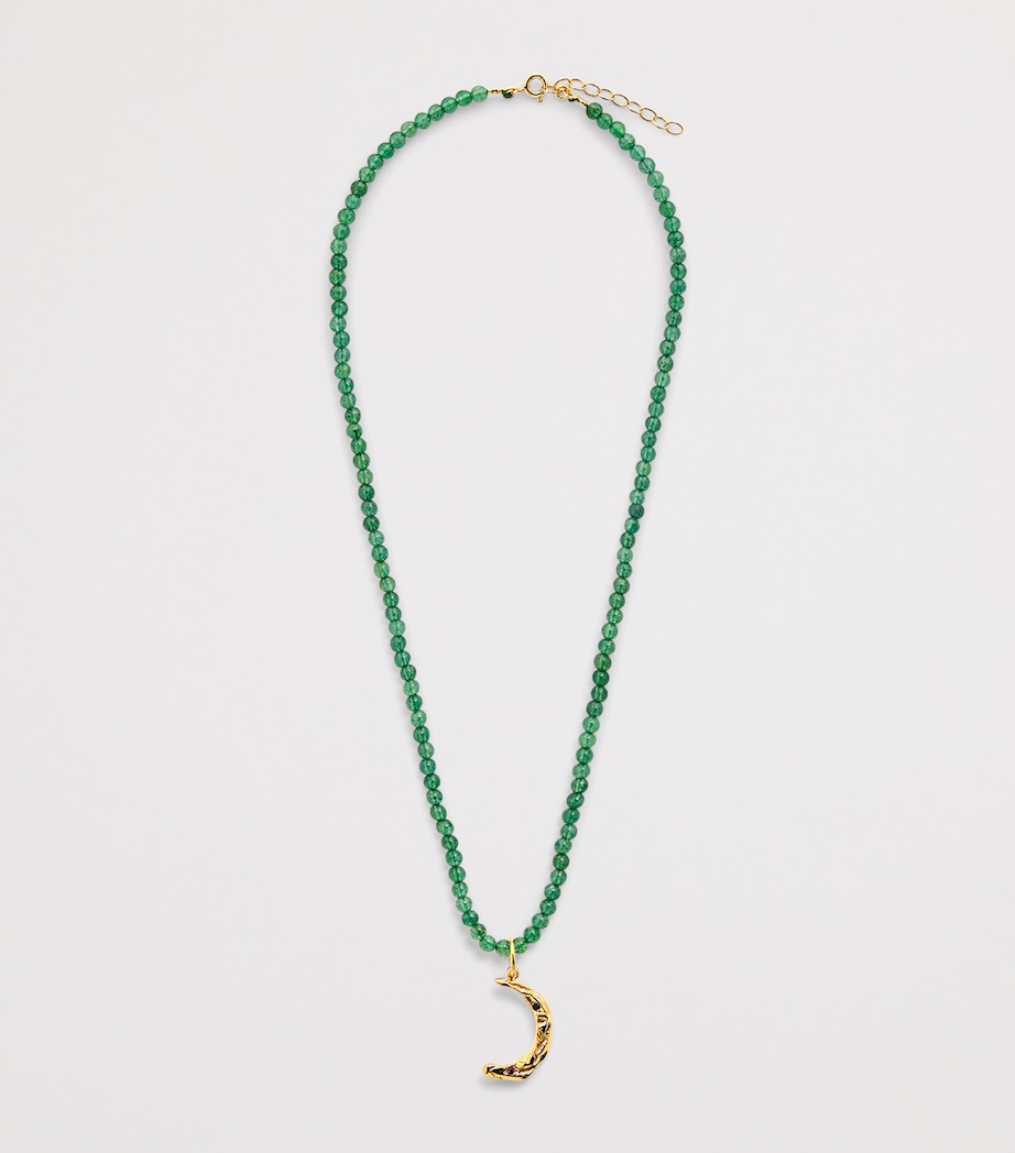 Gold-Plated Silver and Aventurine Méliès Moon Necklace GREEN Image 2