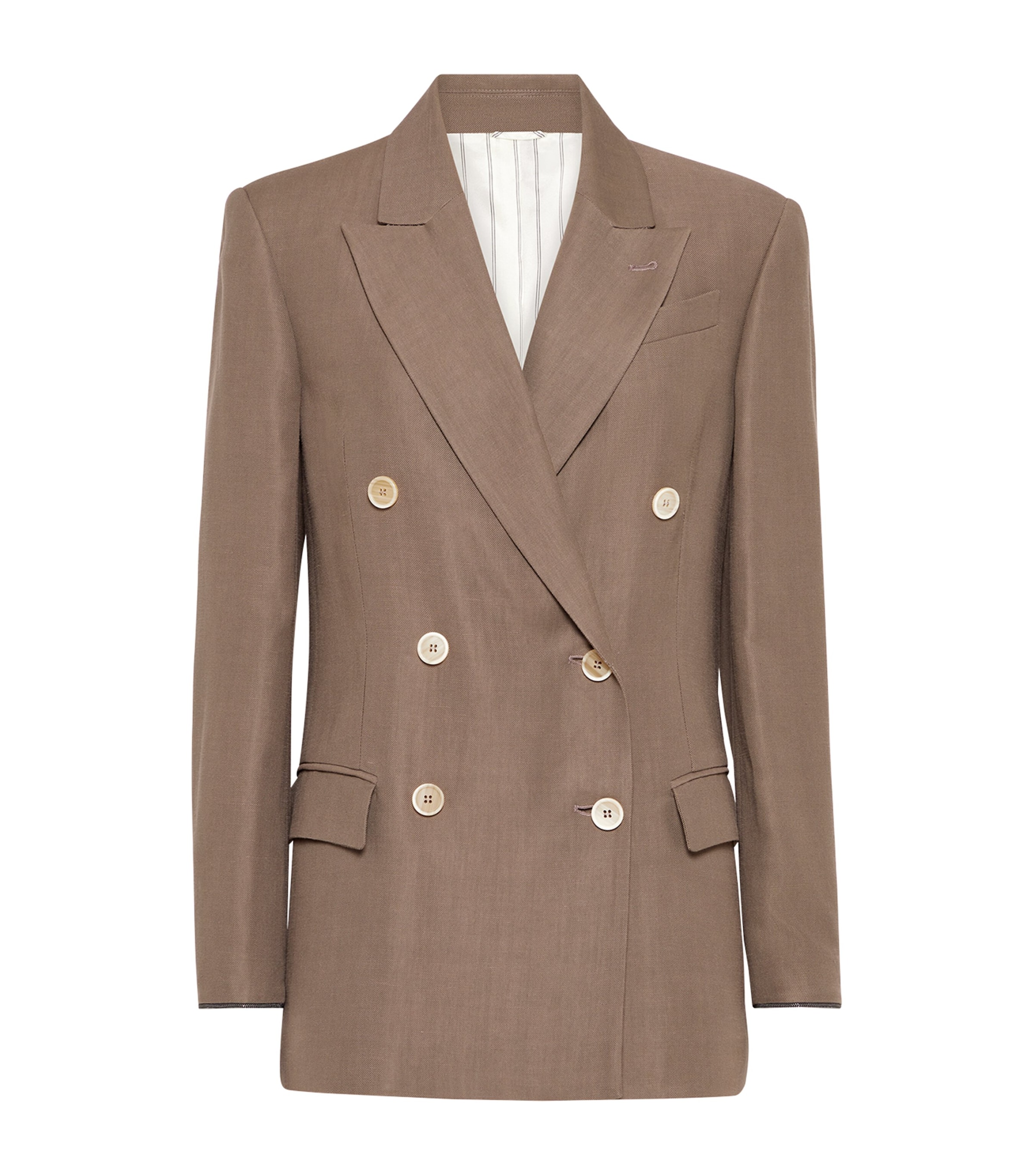 Shop Brunello Cucinelli Twill Double-breasted Blazer In Brown
