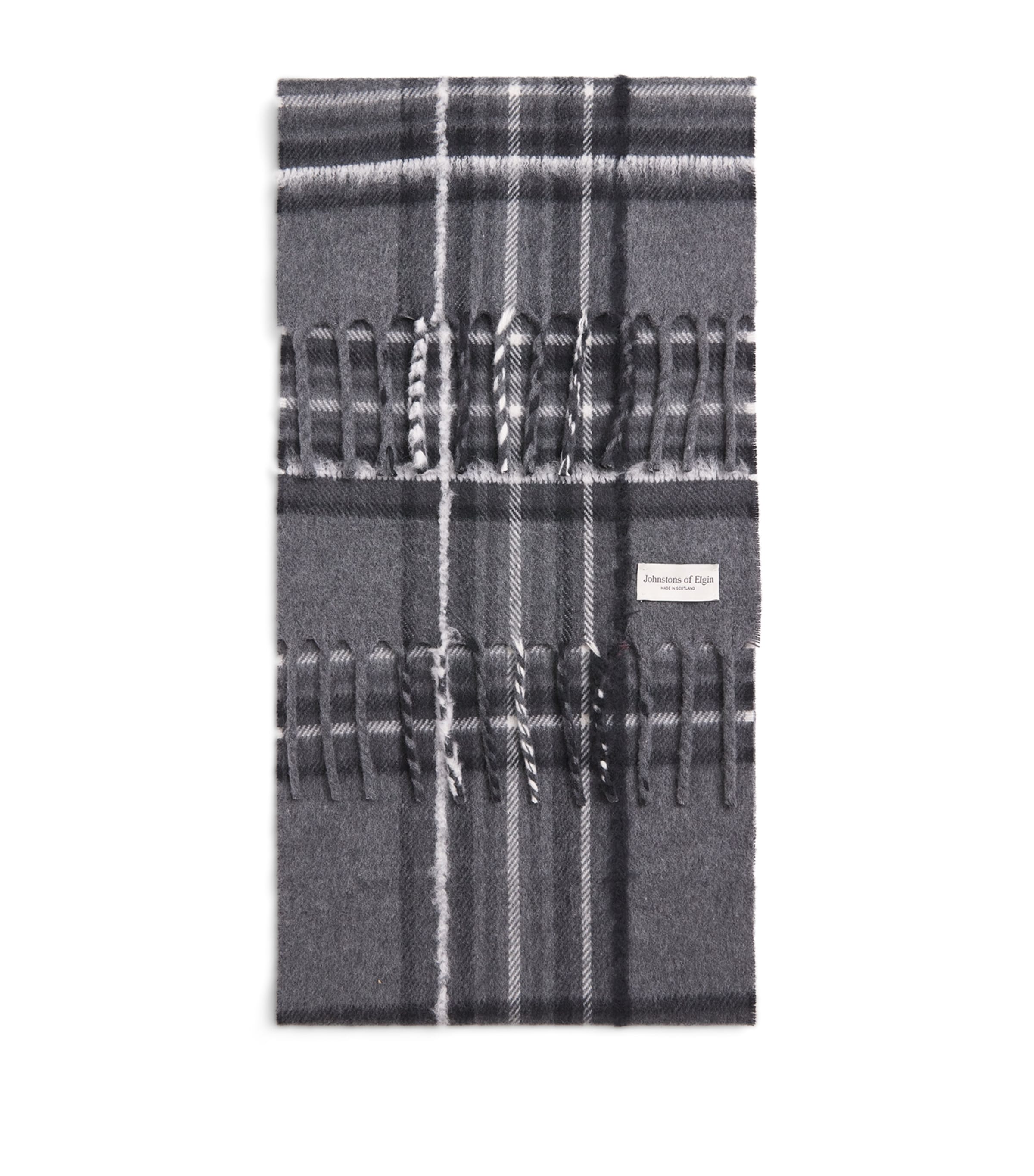 Johnstons Of Elgin Cashmere-Silk Tartan Scarf Grey Image 1