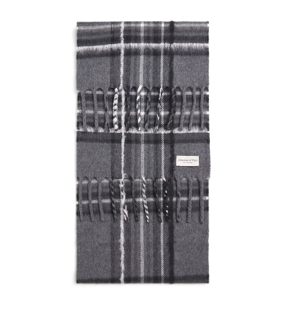 Johnstons Of Elgin Cashmere-Silk Tartan Scarf Grey Image 1