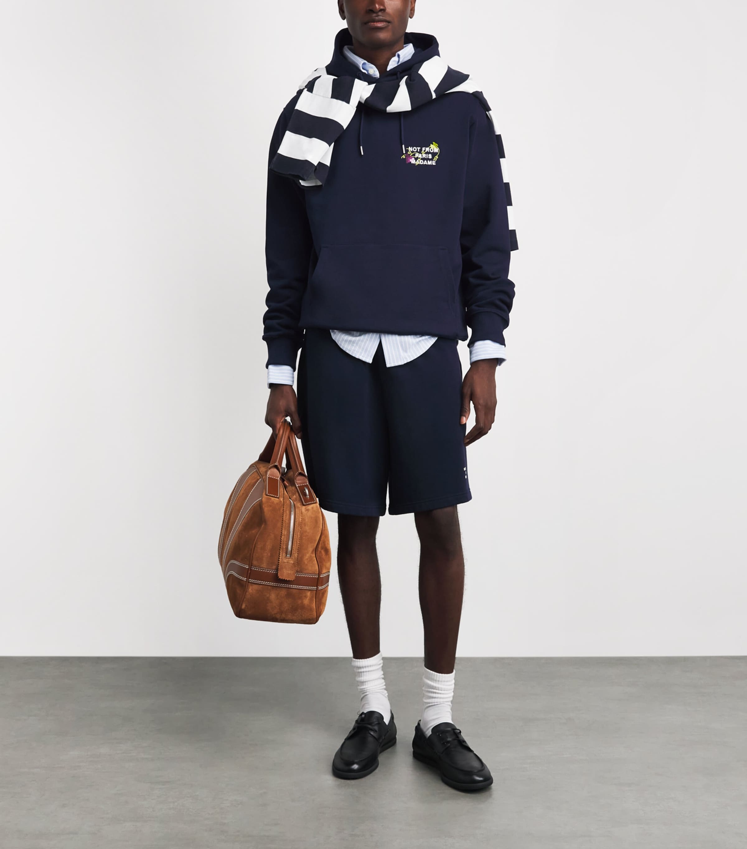 Drôle de Monsieur Mens Cotton Vine Slogan Hoodie Navy Image 2