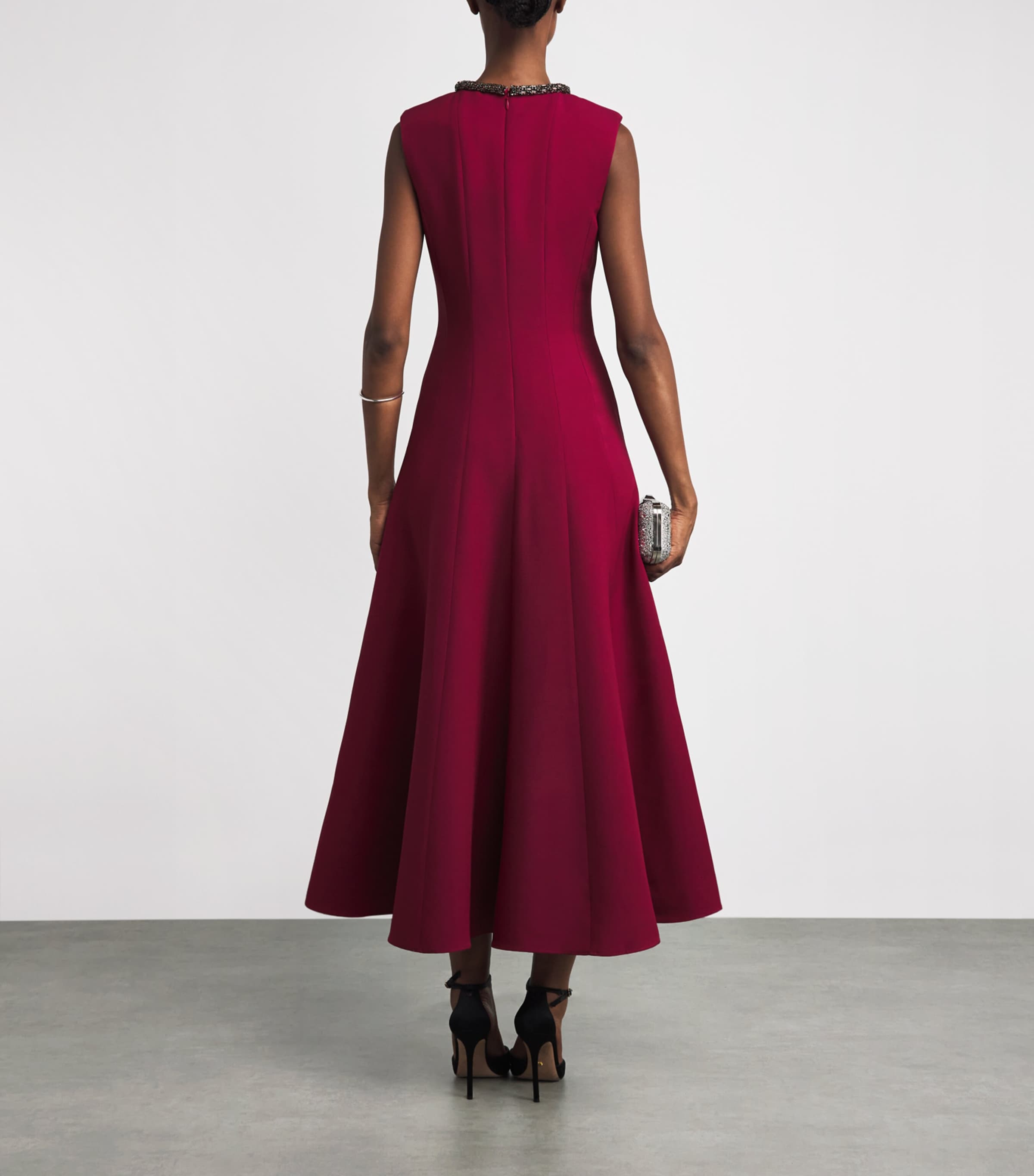 Roland Mouret Womens Wool-Silk Embellished Midi Dress Dark Pink Image 4