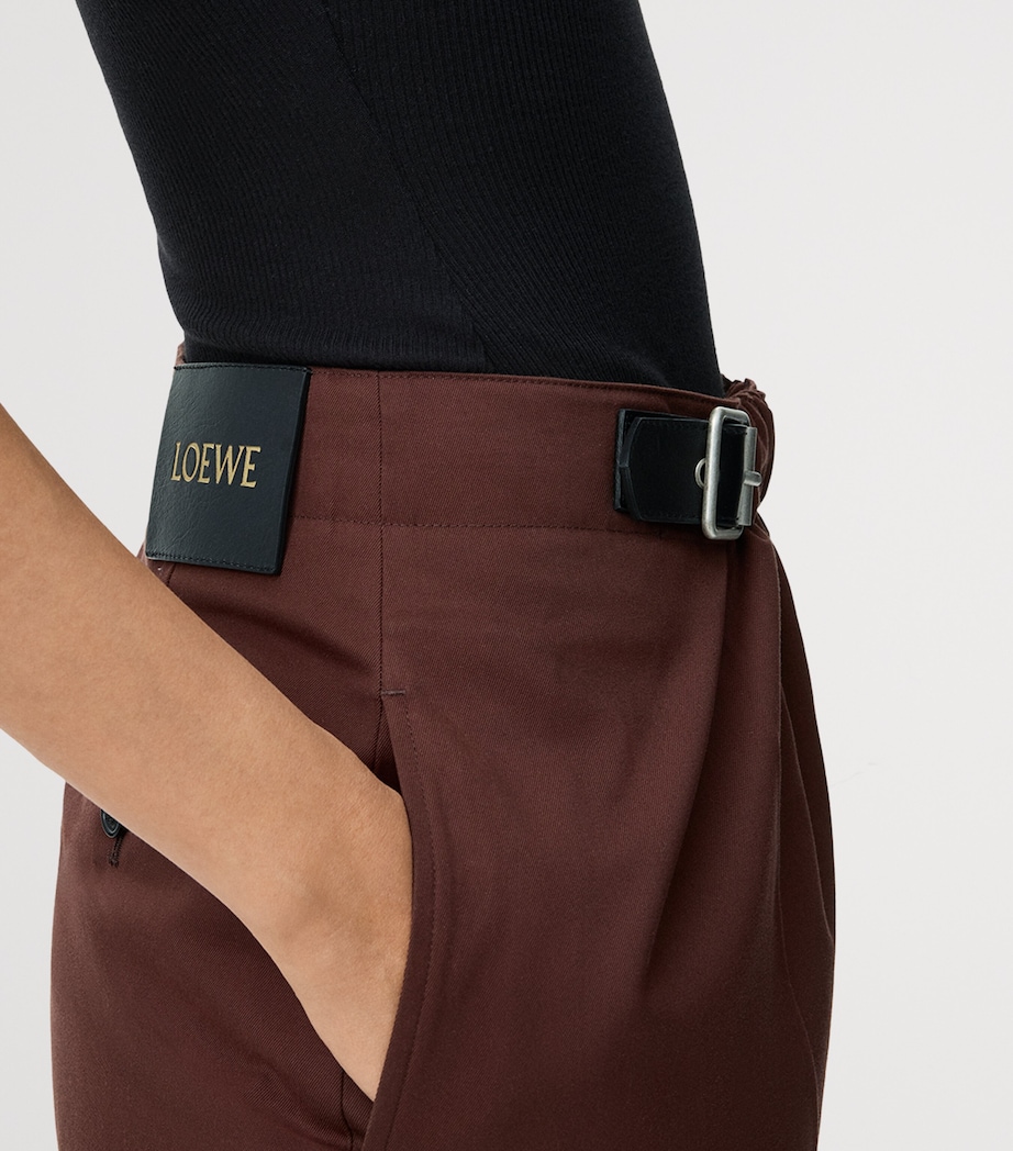 Cotton-Silk Buckled Cropped Wide-Leg Trousers COFFEE Image 5