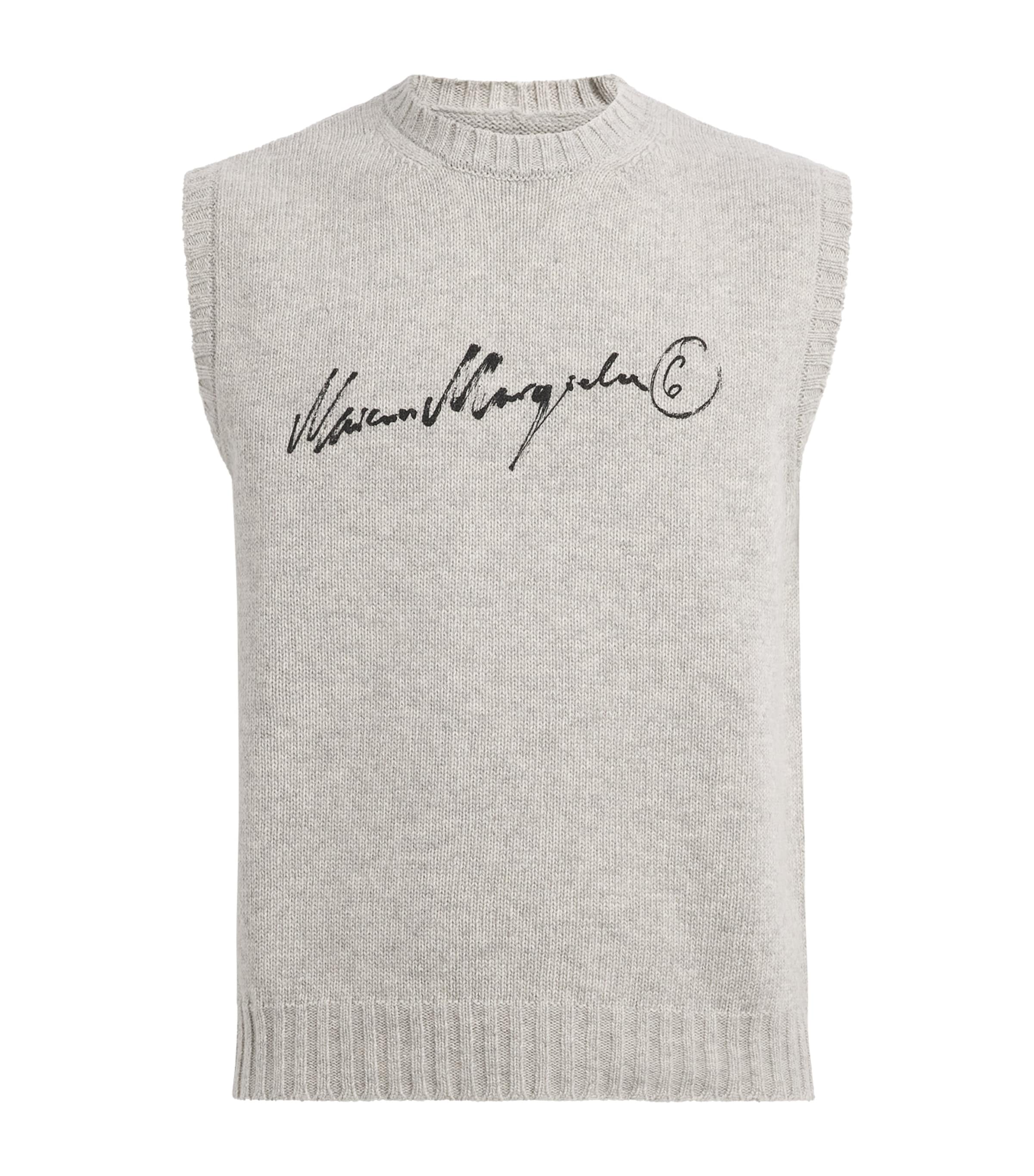 MM6 Maison Margiela Mens Wool-Blend Logo Sweater Vest Gry Mel Blck Pr Image 1