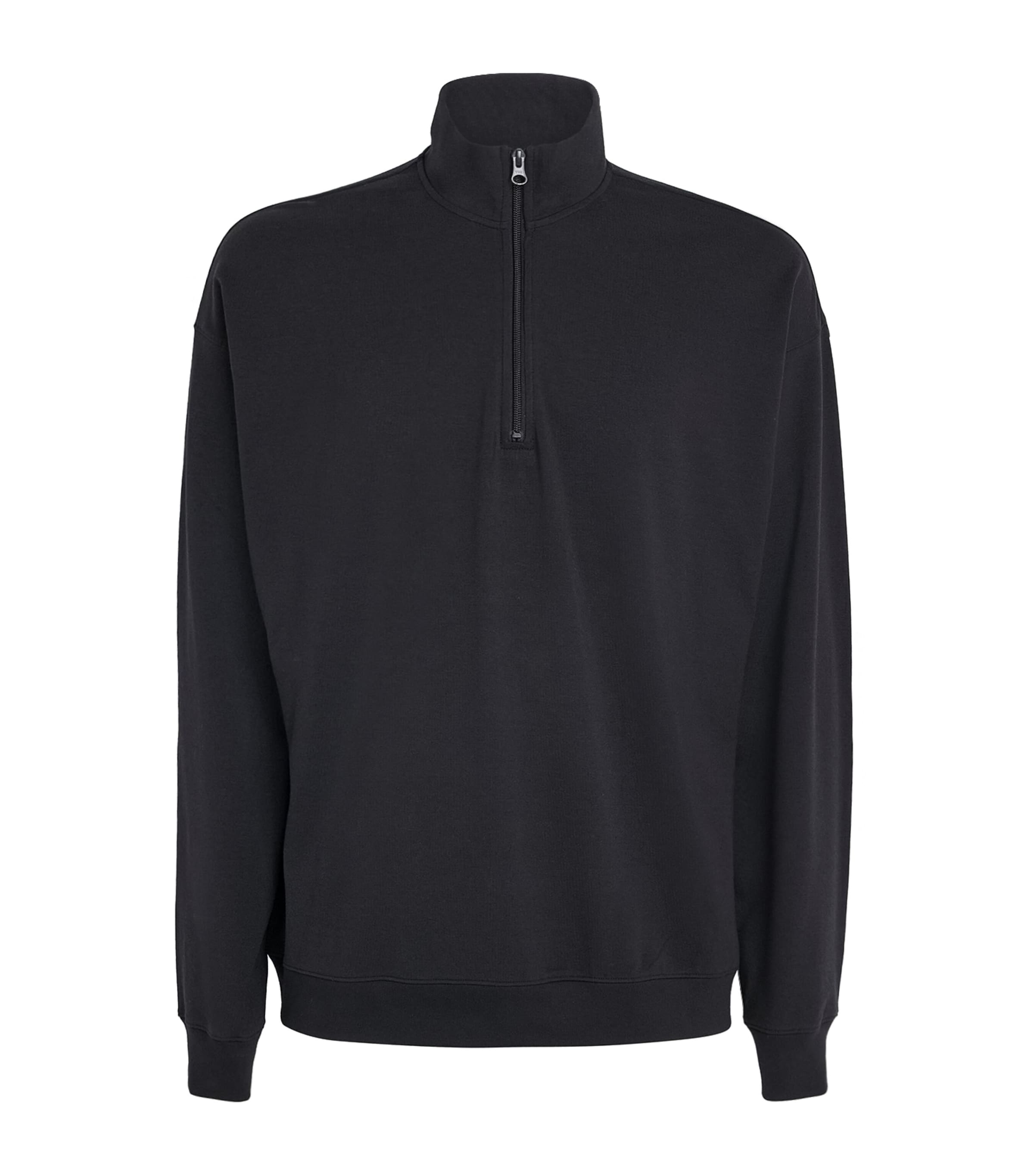 Skims Jersey Lounge Quarter-zip Sweater In Black