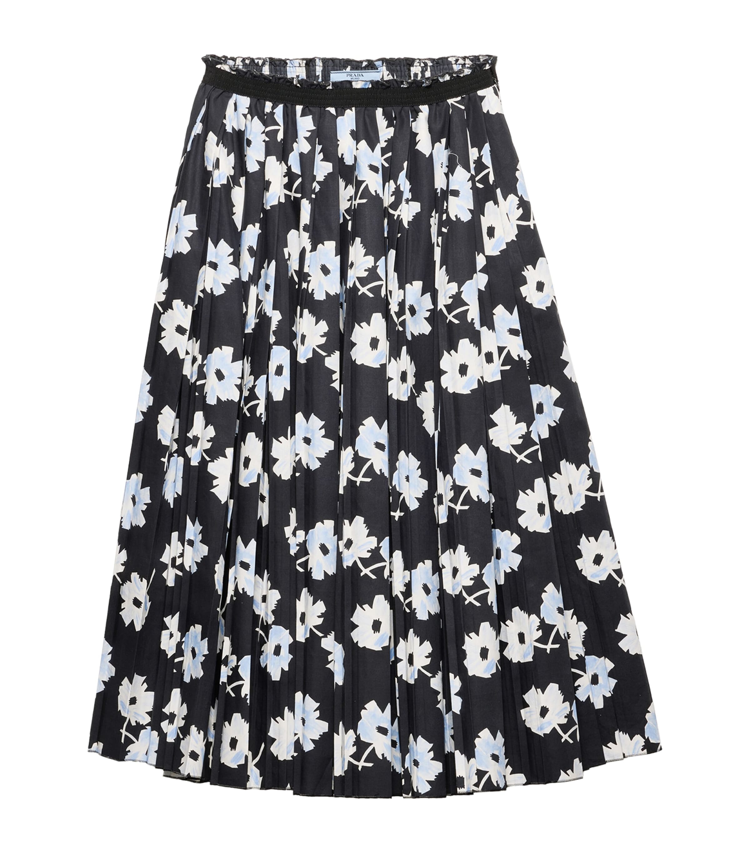 Prada Cotton Pleated Midi Skirt Black
