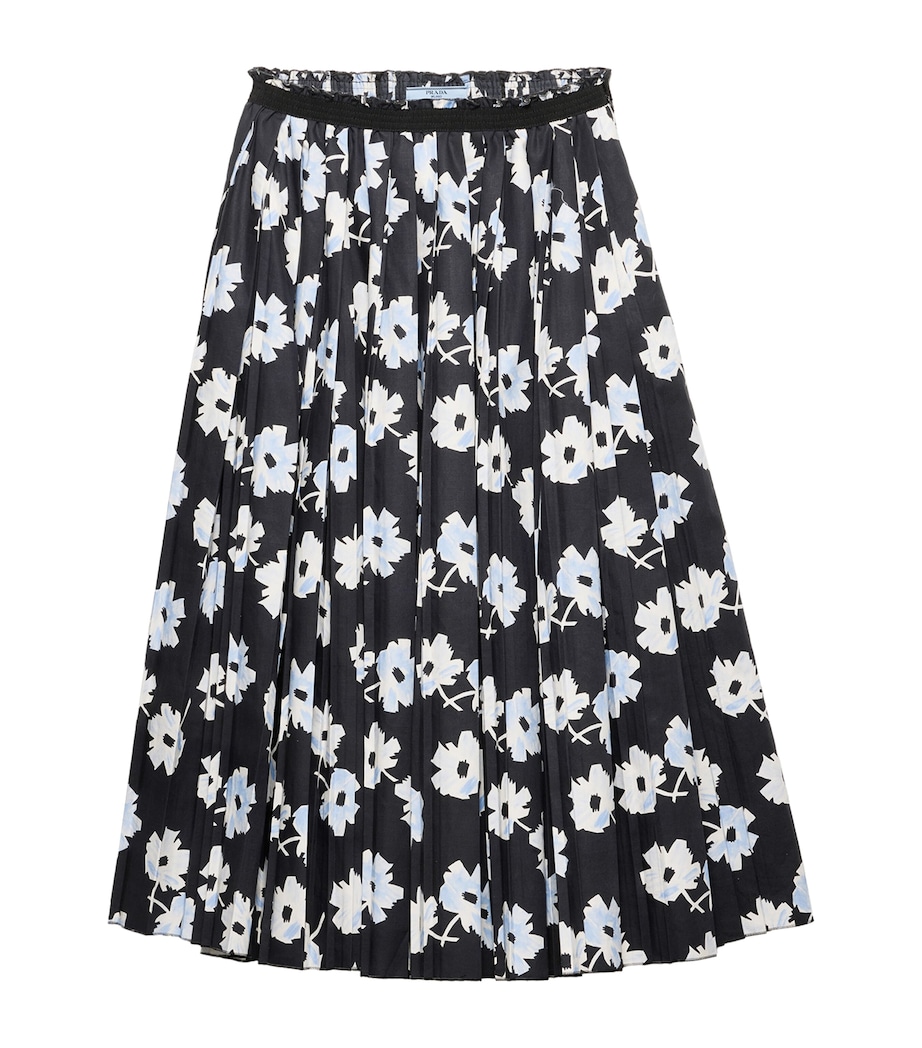 Prada Womens Cotton Pleated Midi Skirt Black Image 1