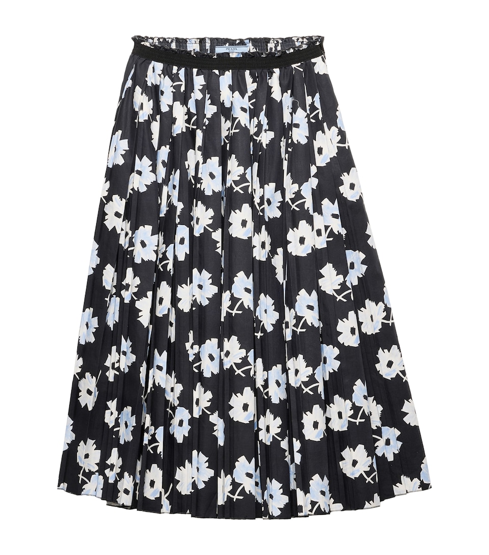 Prada Cotton Pleated Midi Skirt Black
