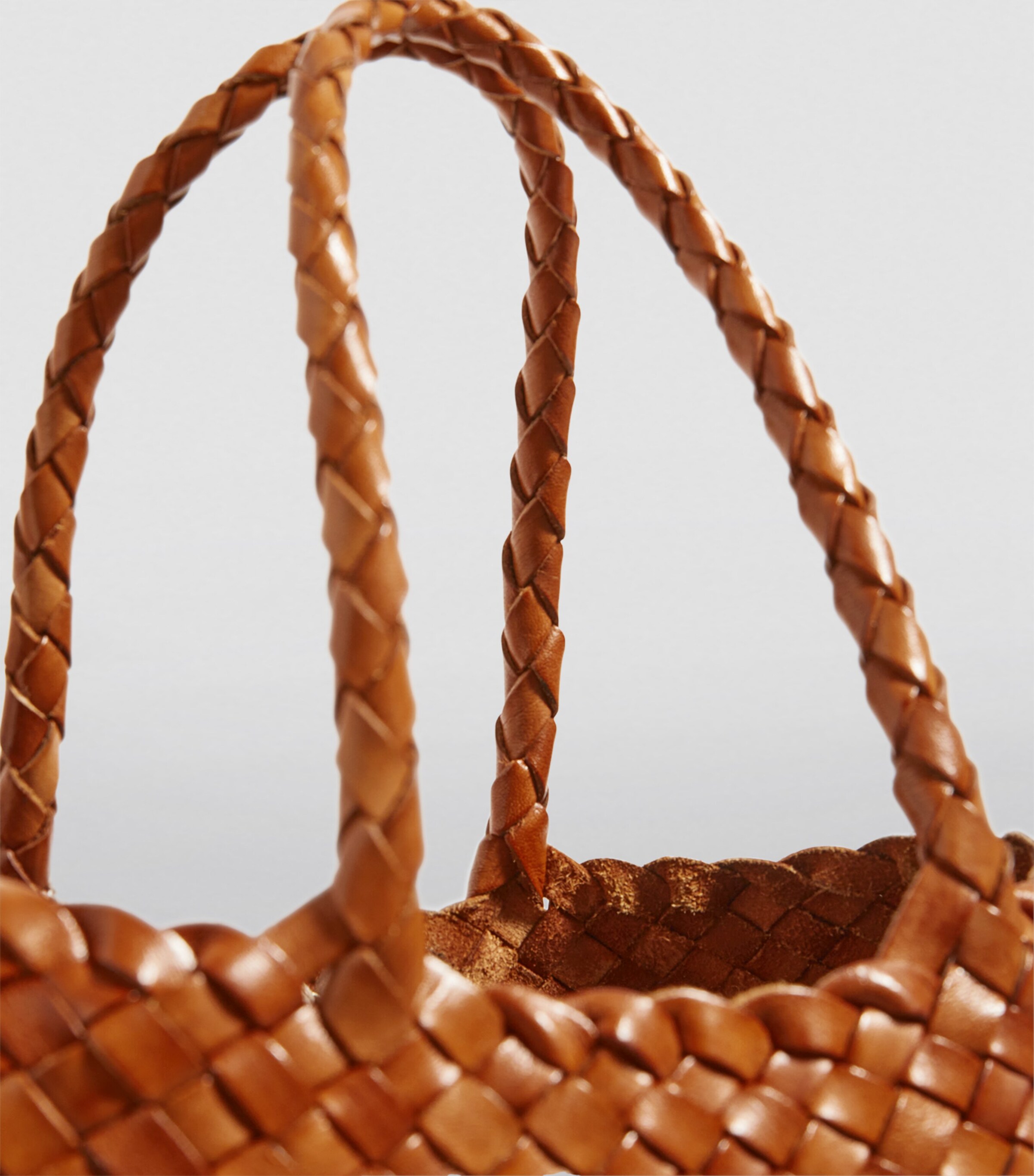 DRAGON DIFFUSION Brown Small Leather Woven Santa Croce Tote Bag