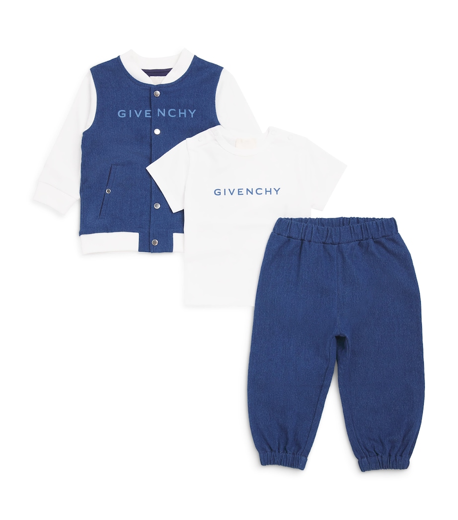 Givenchy Kids Logo Trousers, Cardigan and Top Set (1-18 Months) Denim Blue Image 1