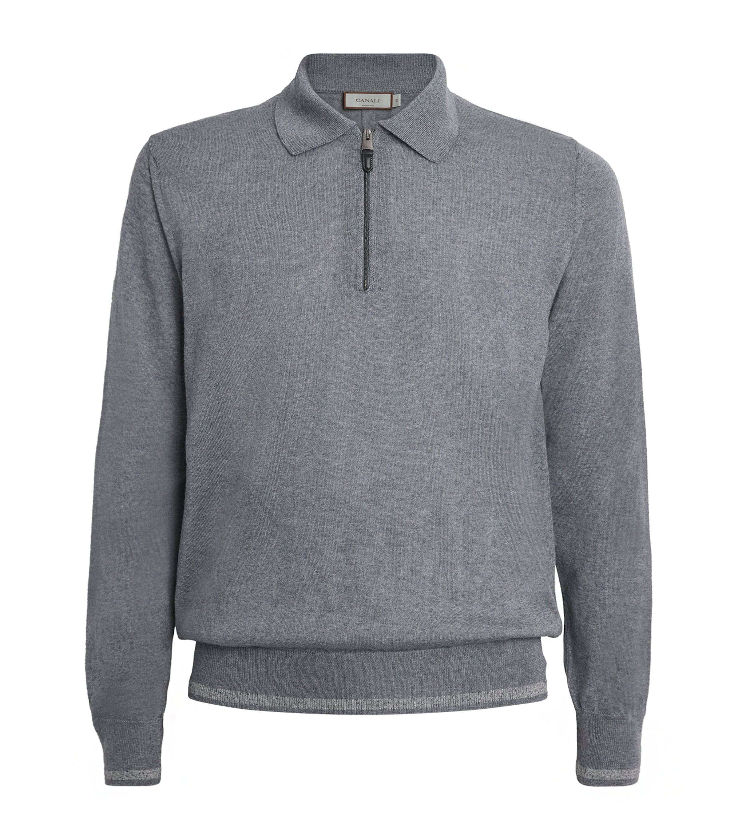 Canali Wool-blend Zip-up Polo Shirt In Gray