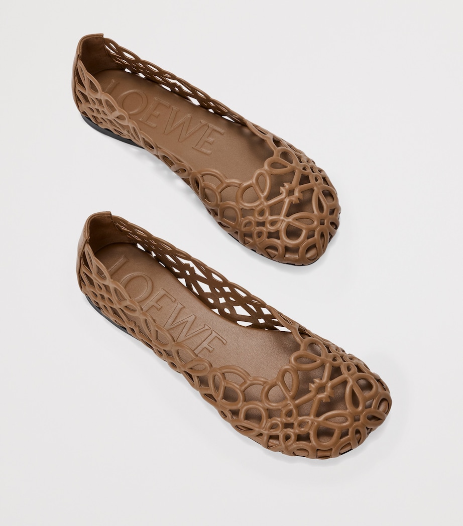 LOEWE Leather Petal Anagram Ballet Flats Oak Image 3