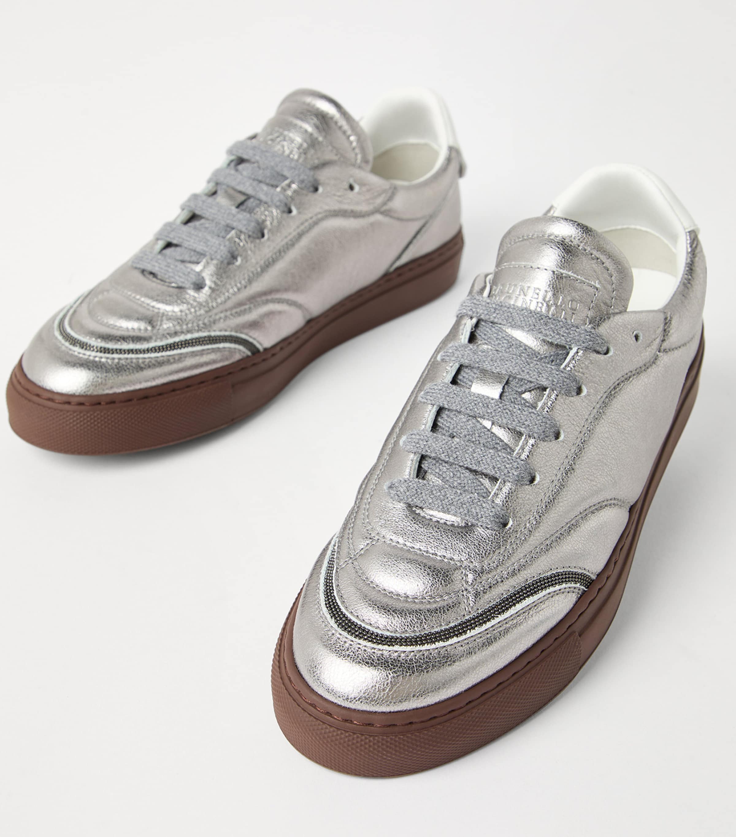 Leather Lamé Monili-Trim Sneakers C9105 Image 5