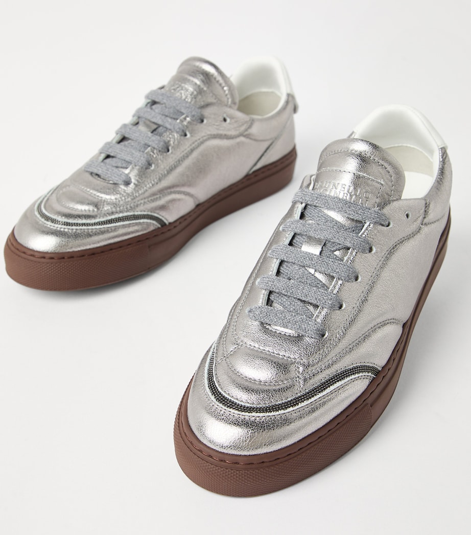Leather Lamé Monili-Trim Sneakers C9105 Image 5