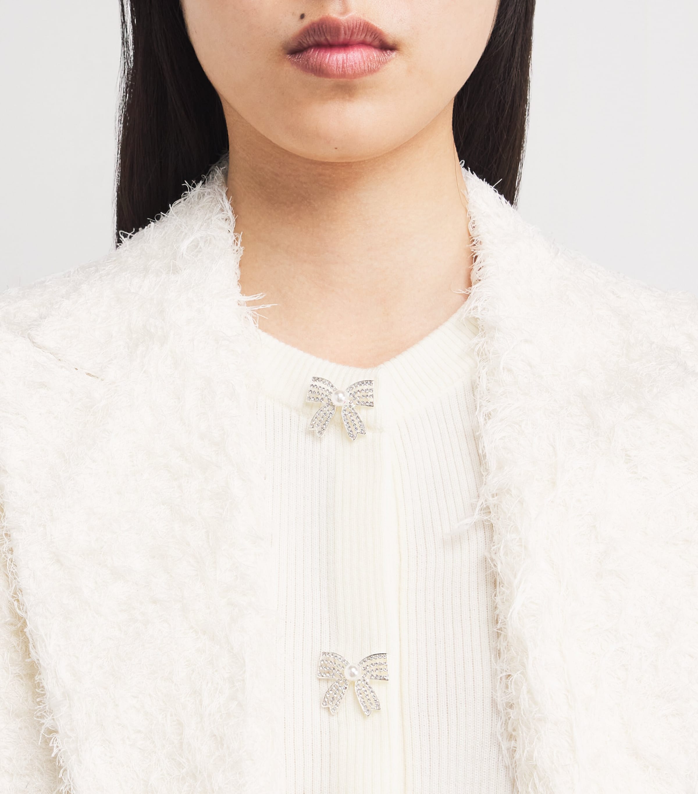 Wool Rib-Knit Bow Cardigan ECRU Image 6