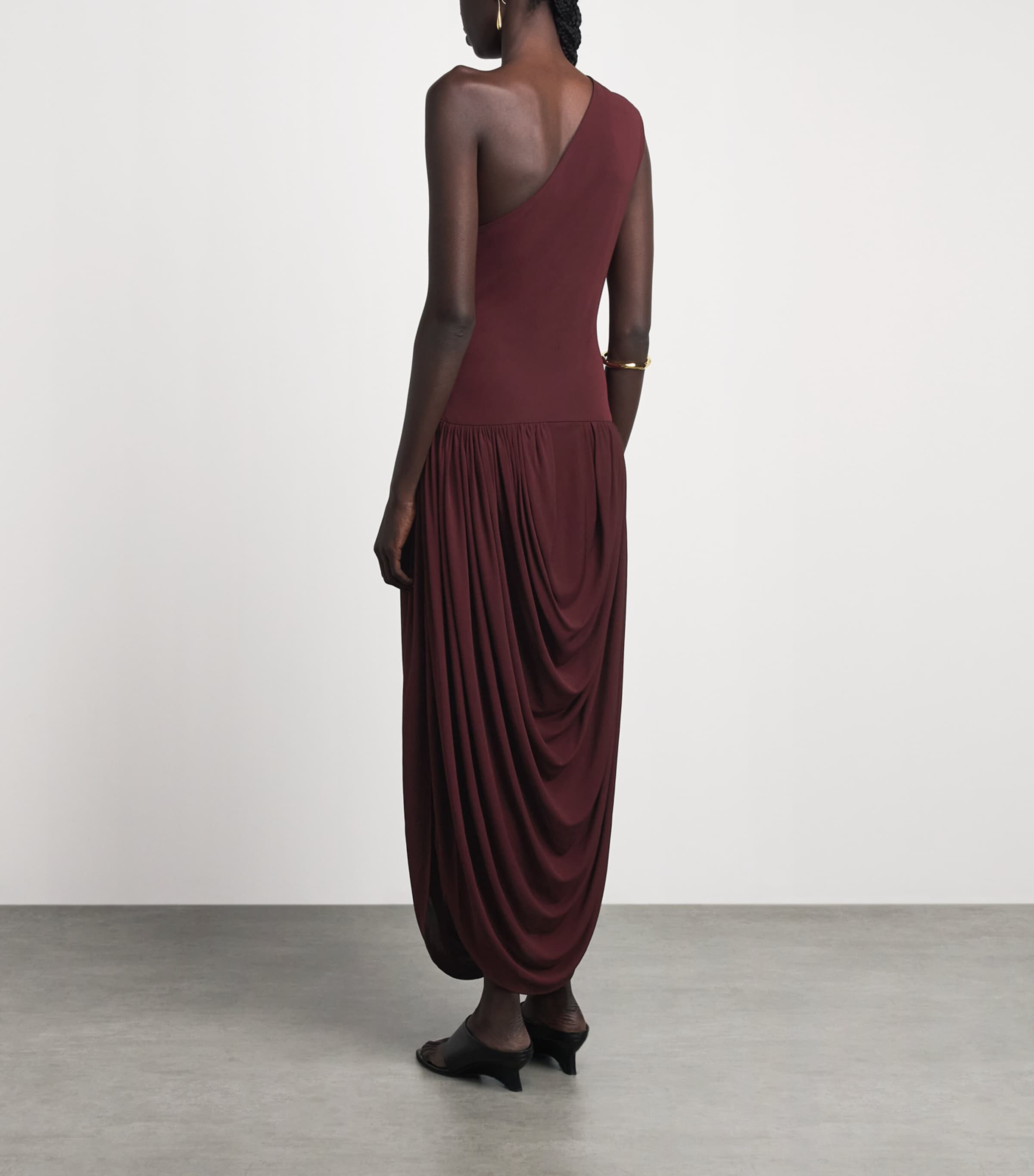 Brandon Maxwell Womens One-Shoulder Mila Maxi Dress Merlot Image 4