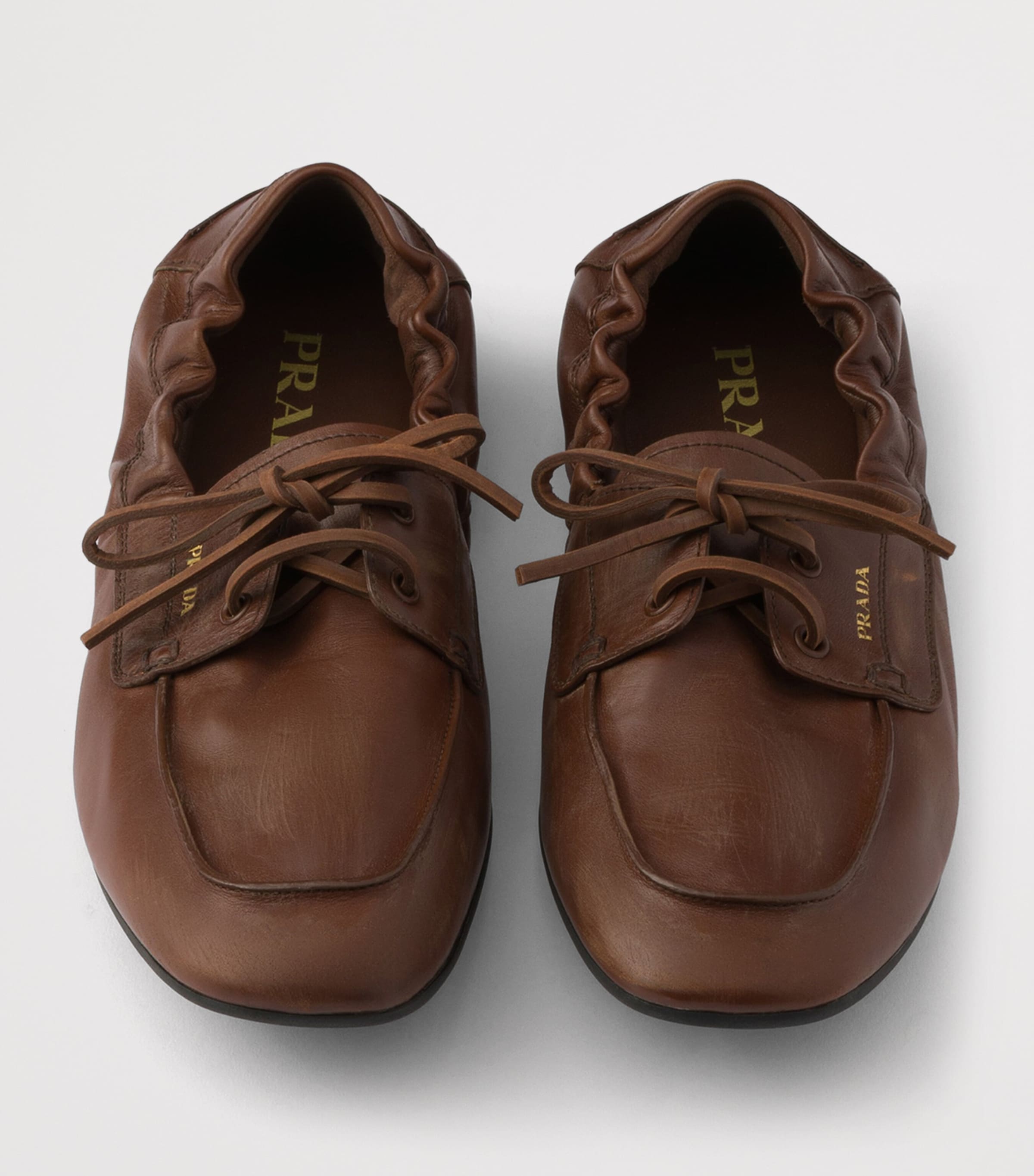 Prada Antiqued Leather Shuffle Loafers Brown Image 3
