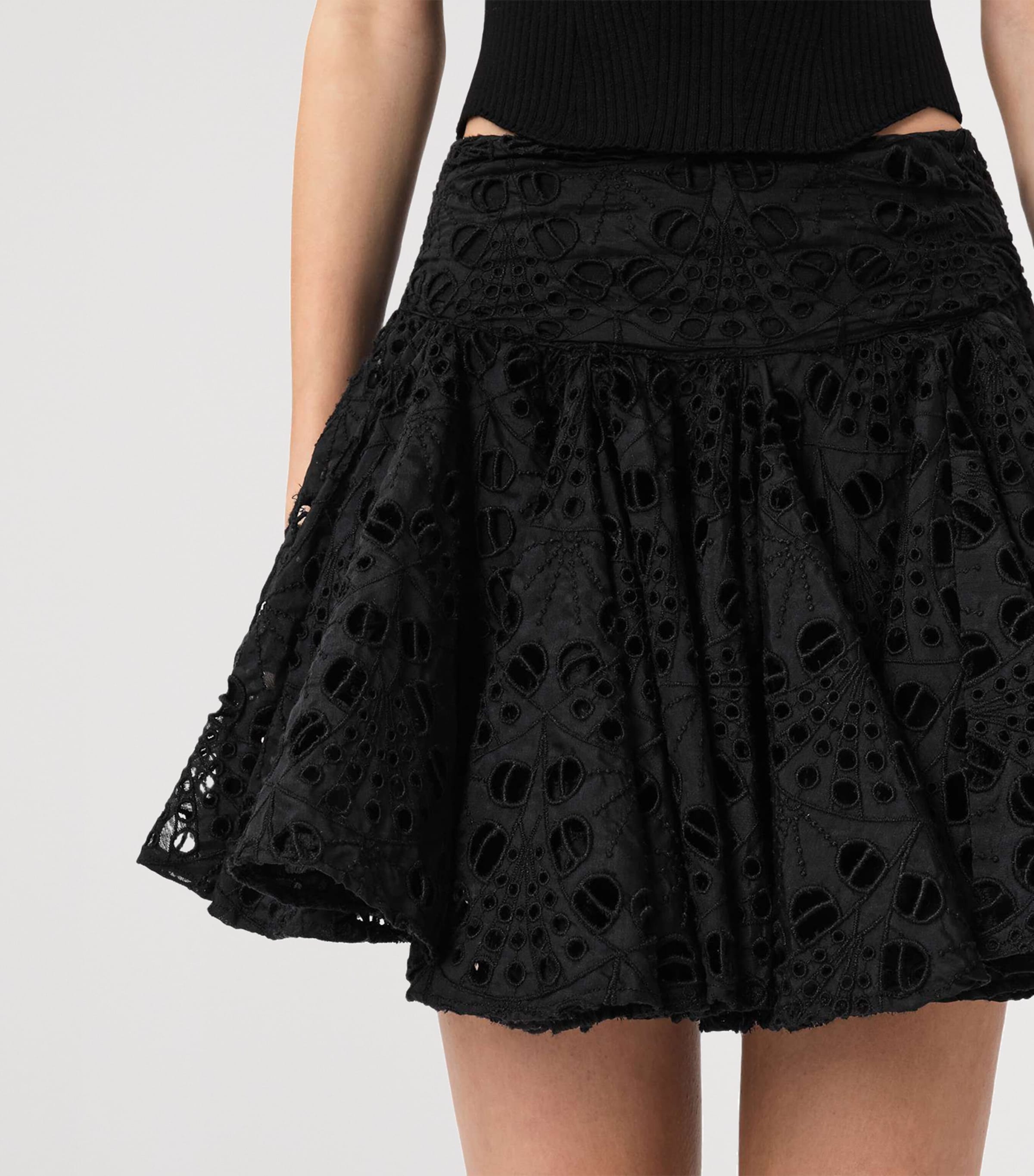 AllSaints Womens Broderie Anglaise Dotty Mini Skirt Black Image 5