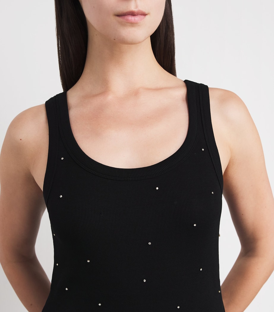 Stretch-Cotton Diamanté Tank Top BLACK Image 6