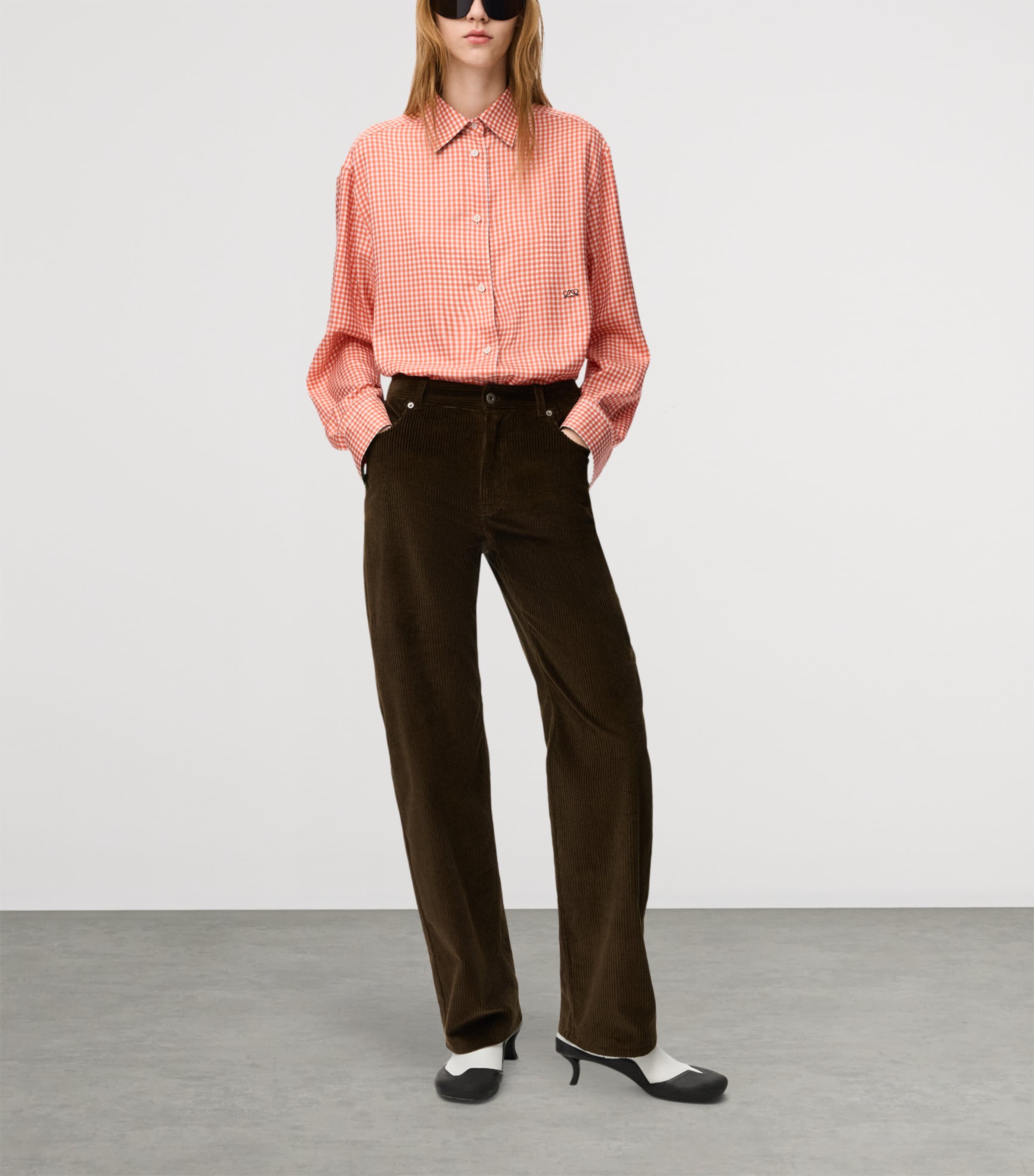 LOEWE Womens Corduroy Straight-Leg Trousers Brown Image 2