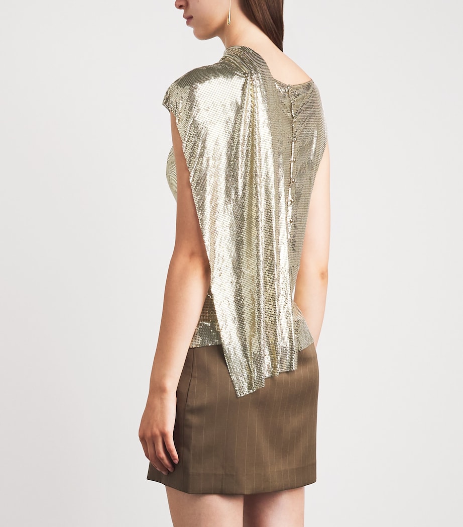 Rabanne Womens Chainmail Draped Blouse Light Gold Image 5