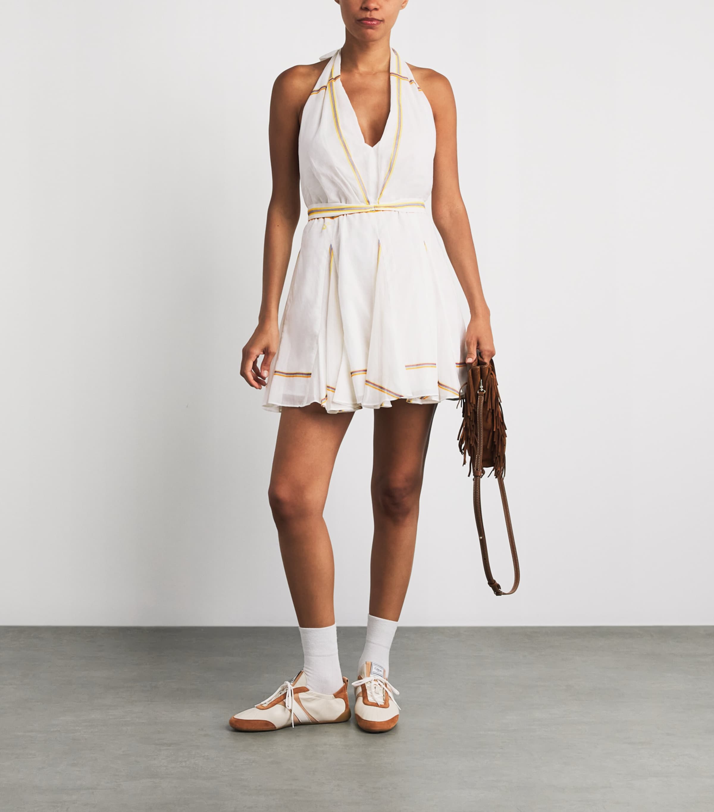 Maje Womens Cotton Halterneck Mini Dress White Image 2