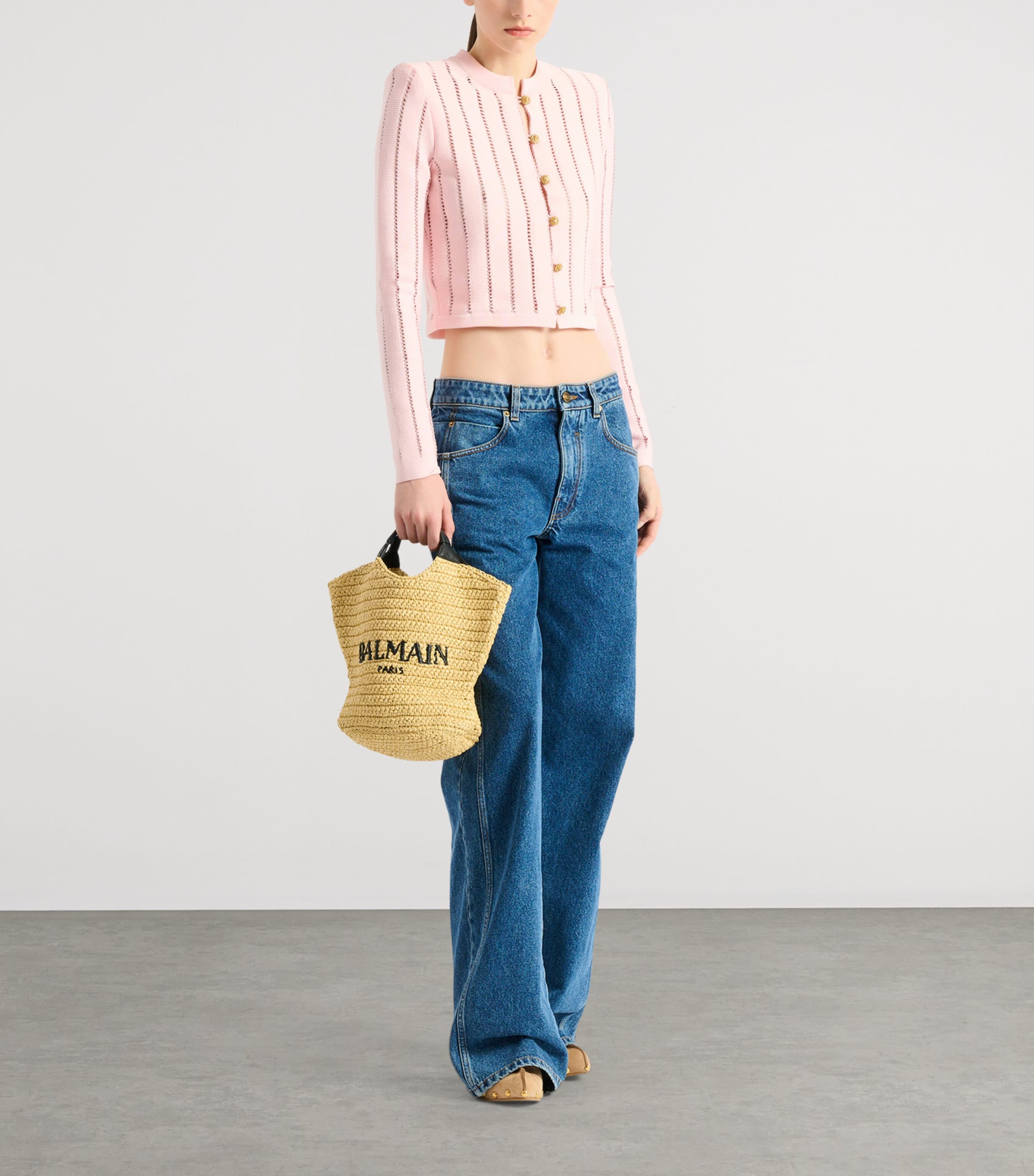 Balmain Womens Cropped Fléchage Cardigan Rose Image 2