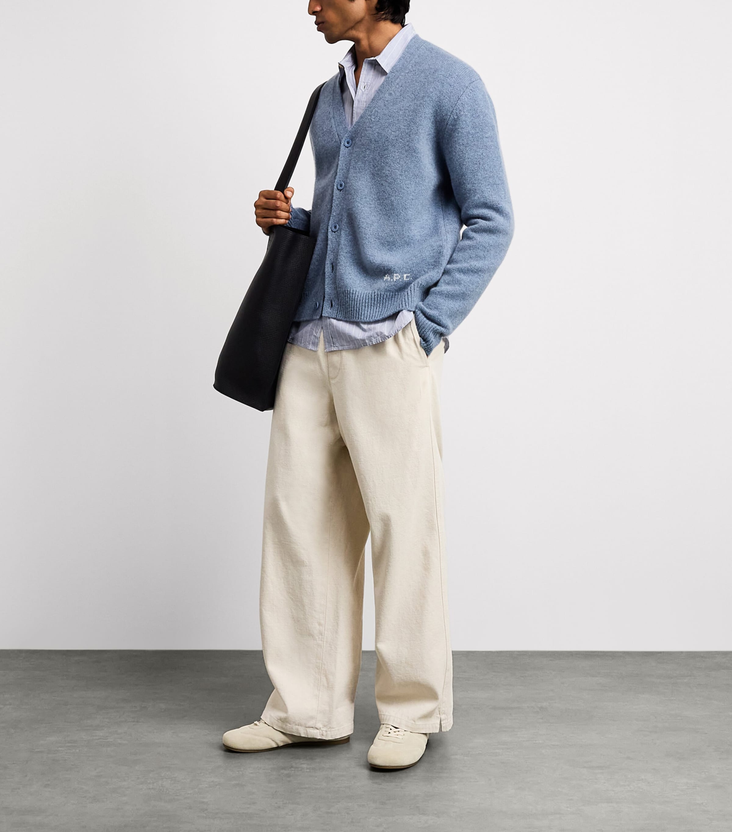 A.P.C. Mens Wool Kevin Cardigan Pie Bleu Gris Chine Image 2