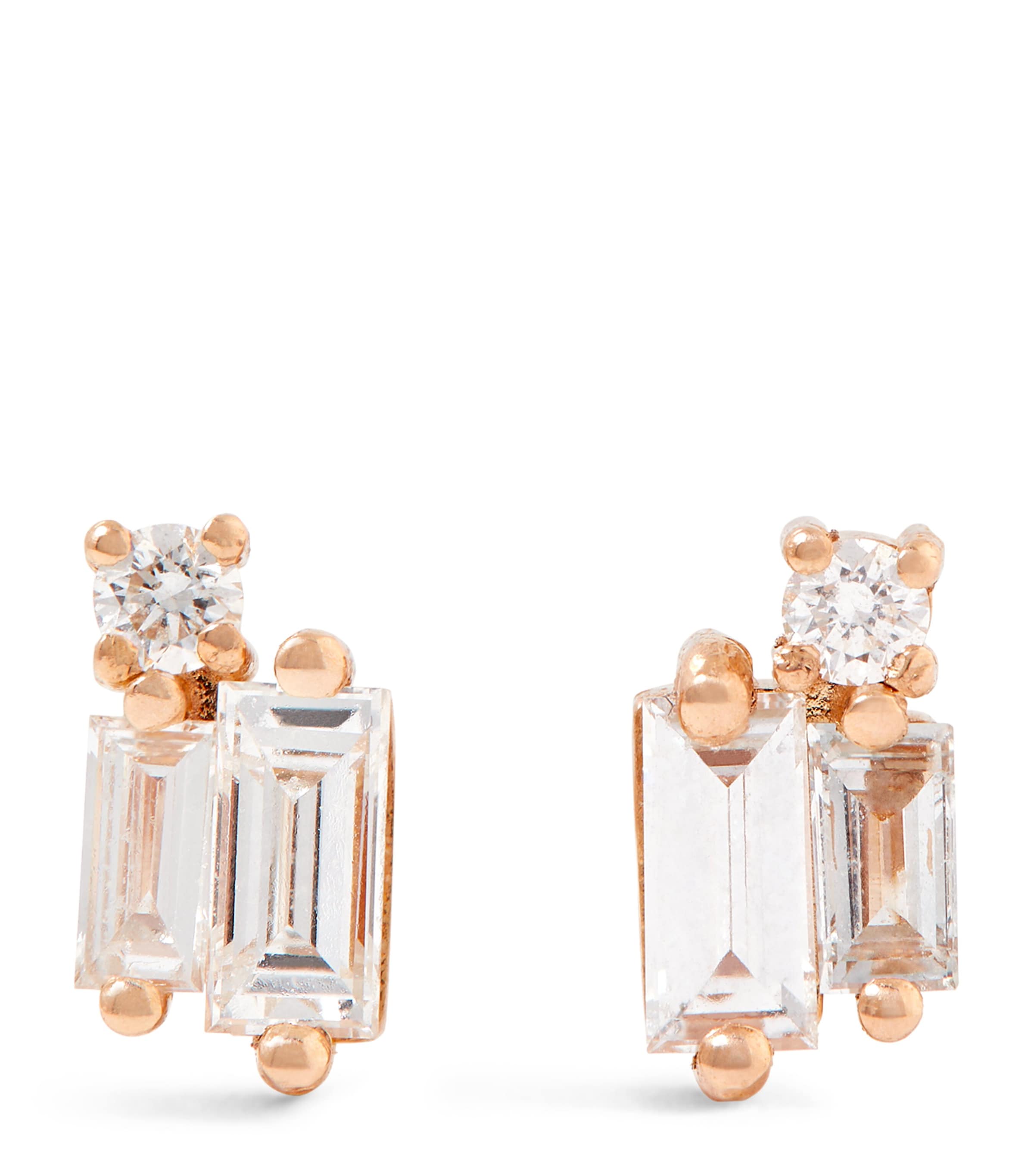 Mini Rose Gold and Diamond Bold Burst Earrings 18K RG/WD Image 2